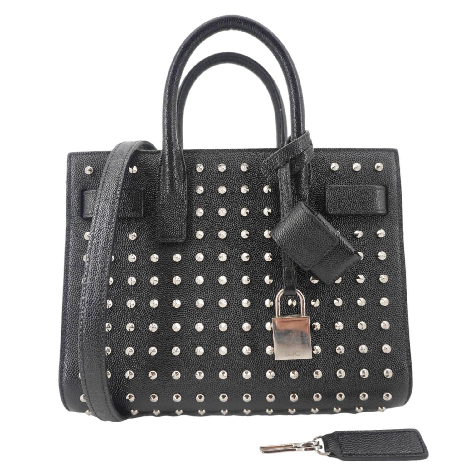 YSL Saint Laurent Yves Studded Sac De Jour Shoulder Bag Leather Black