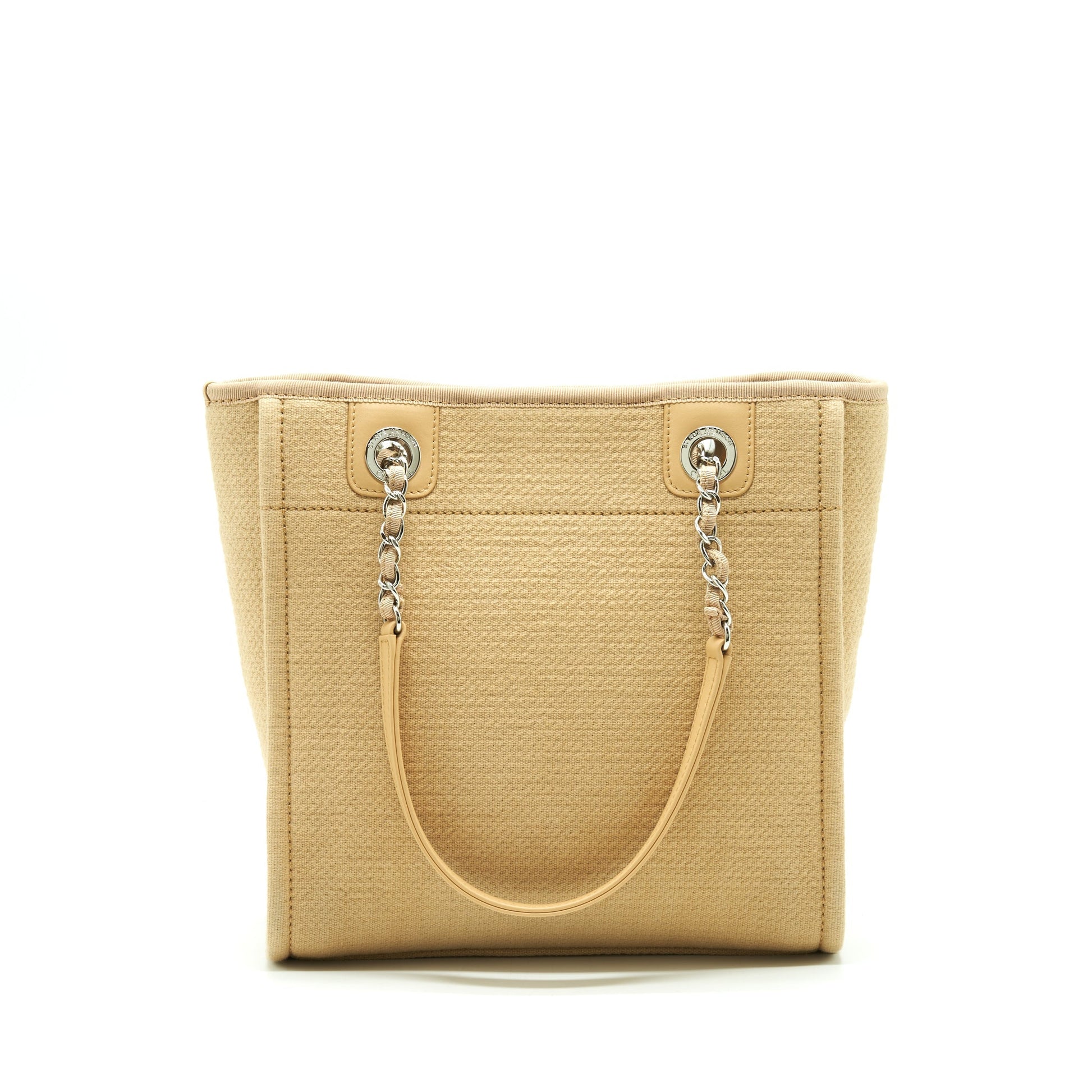 Chanel Deauville Dark SHW Microchip Beige PM Canvas Tote Bag