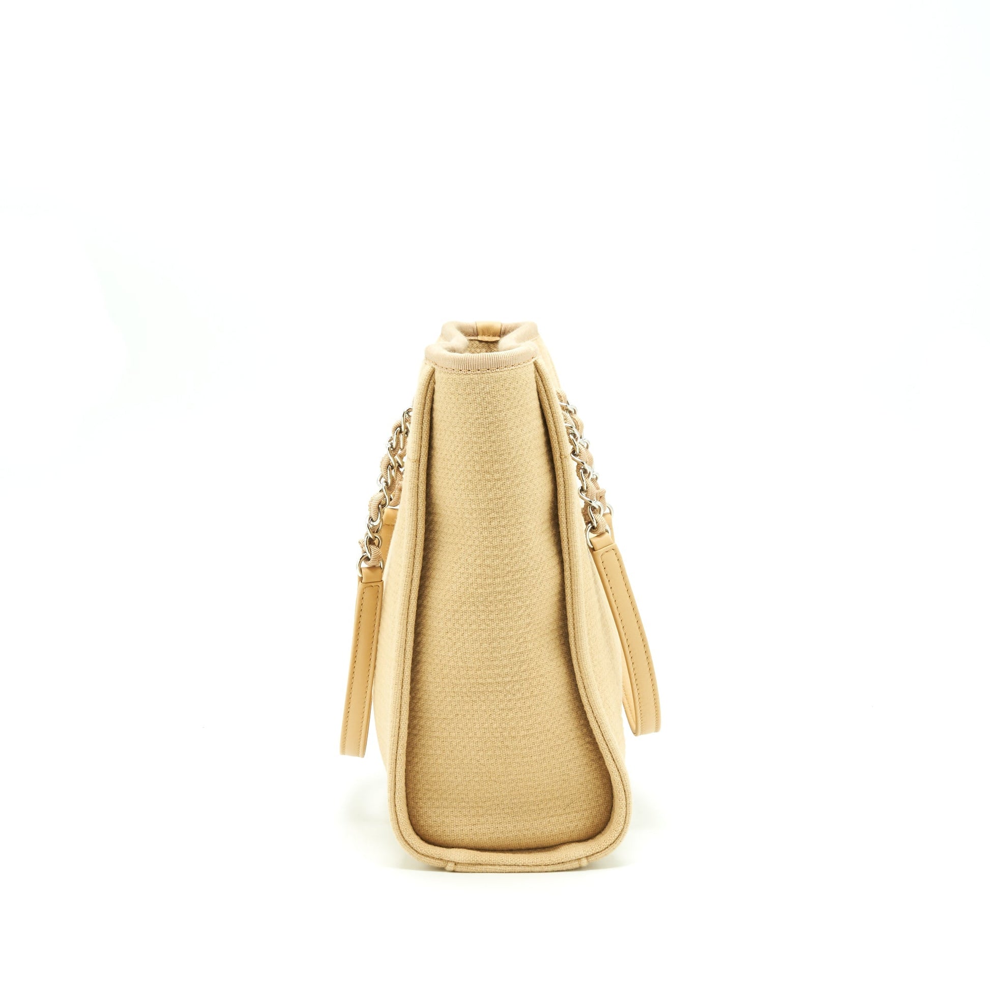 Chanel Deauville Dark SHW Microchip Beige PM Canvas Tote Bag