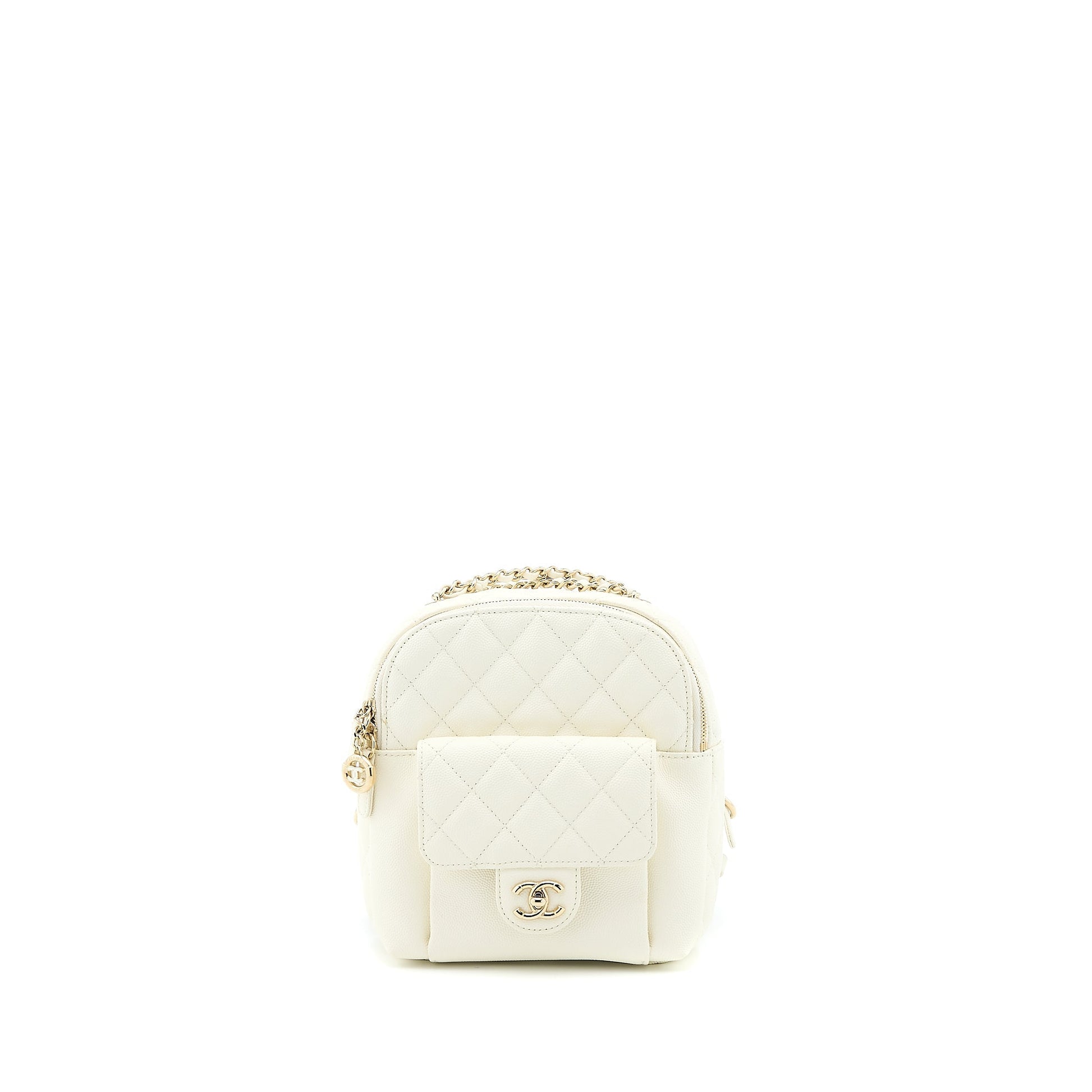 Chanel Quilted CC Day Backpack Caviar LGHW White