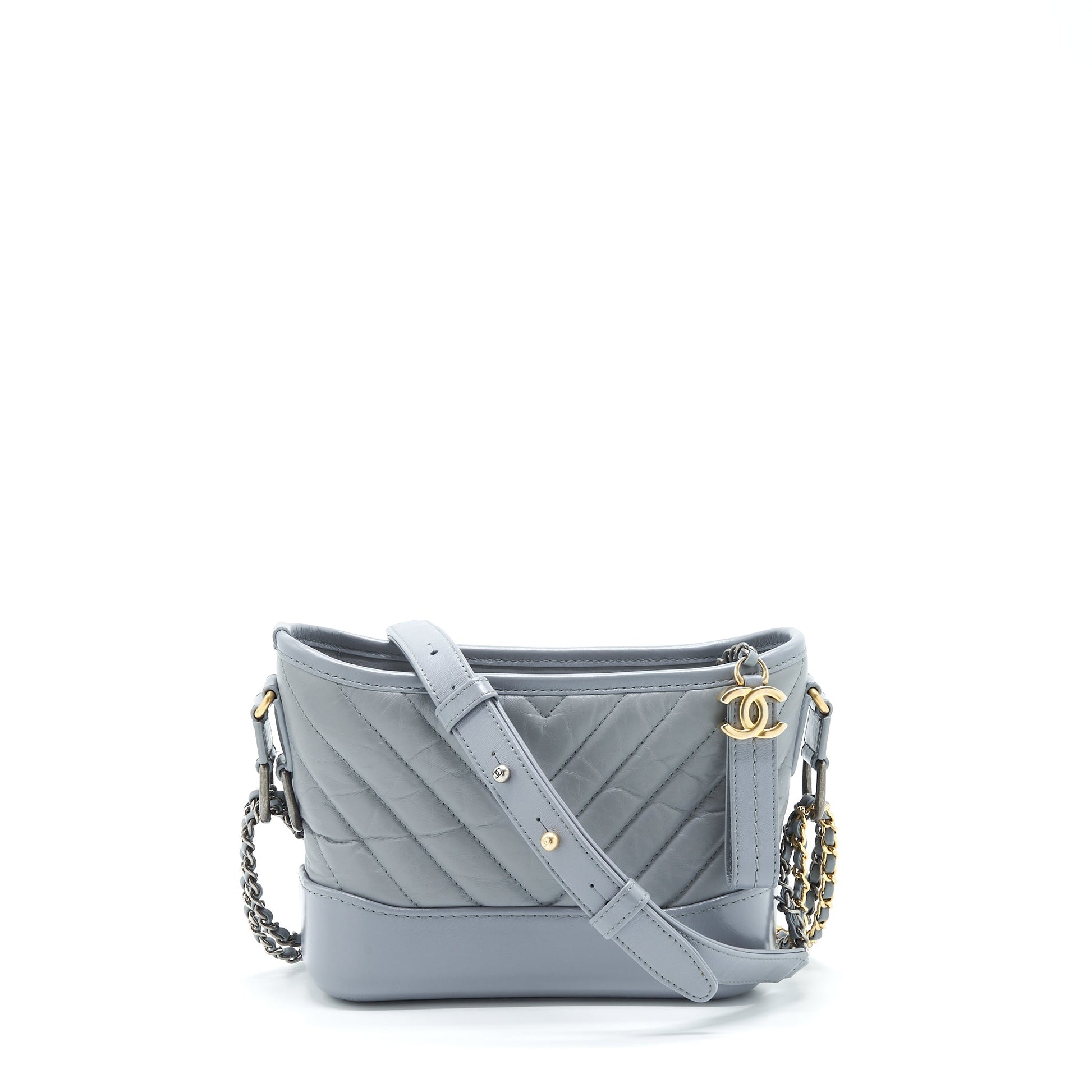 Chanel Chevron Gabrielle Hobo Hardware Multicolour Grey Small Shoulder Bag