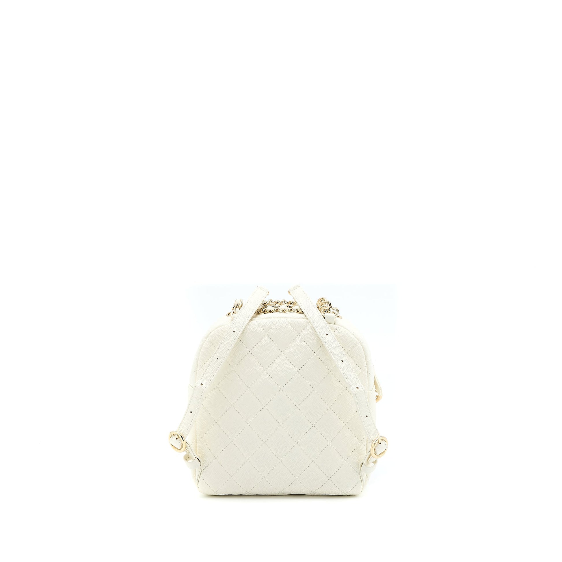 Chanel Quilted CC Day Backpack Caviar LGHW White