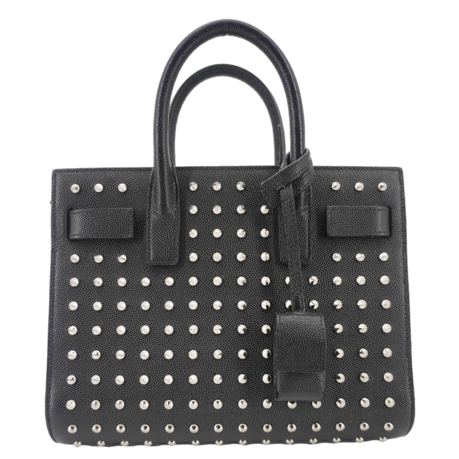 YSL Saint Laurent Yves Studded Sac De Jour Shoulder Bag Leather Black