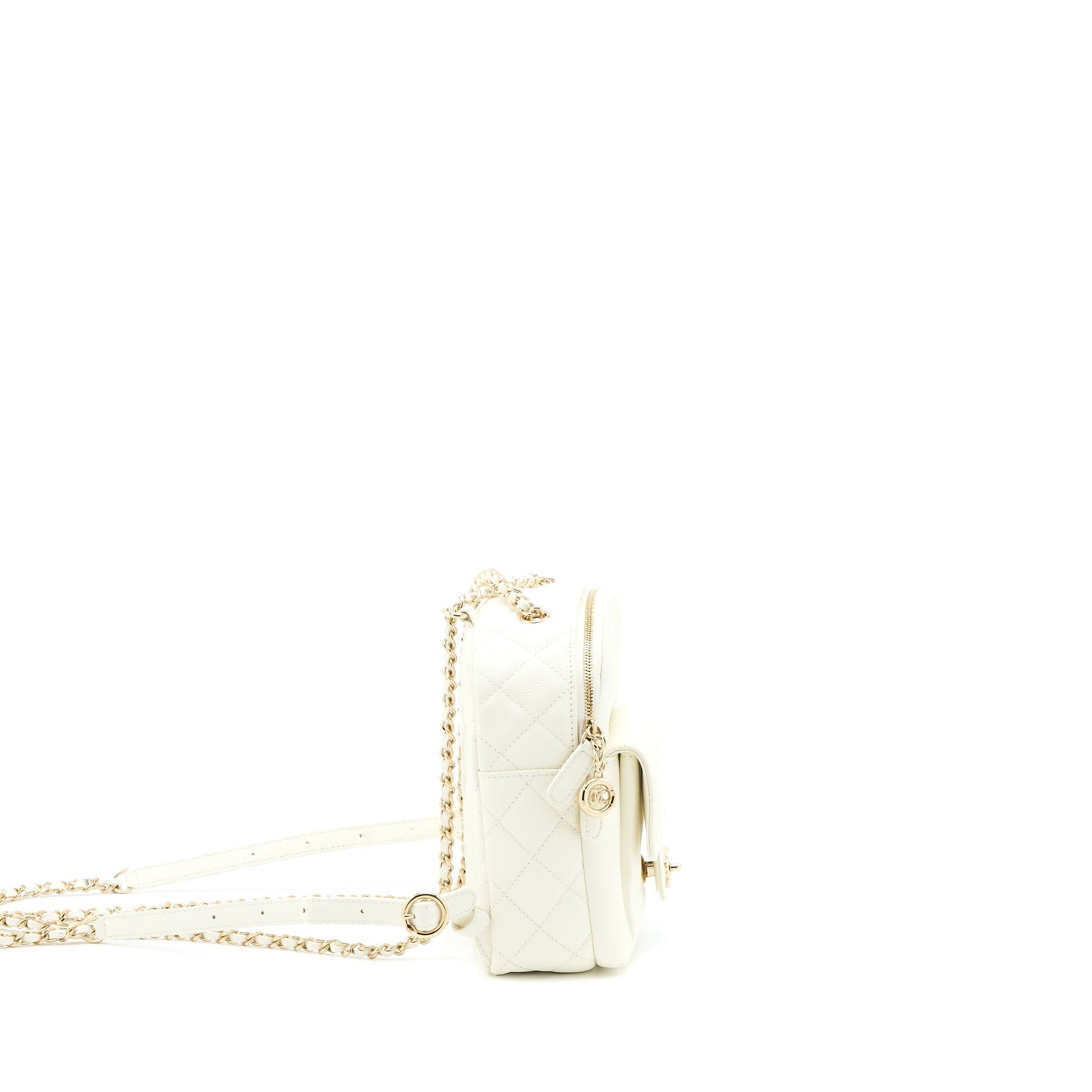 Chanel Quilted CC Day Backpack Caviar LGHW White