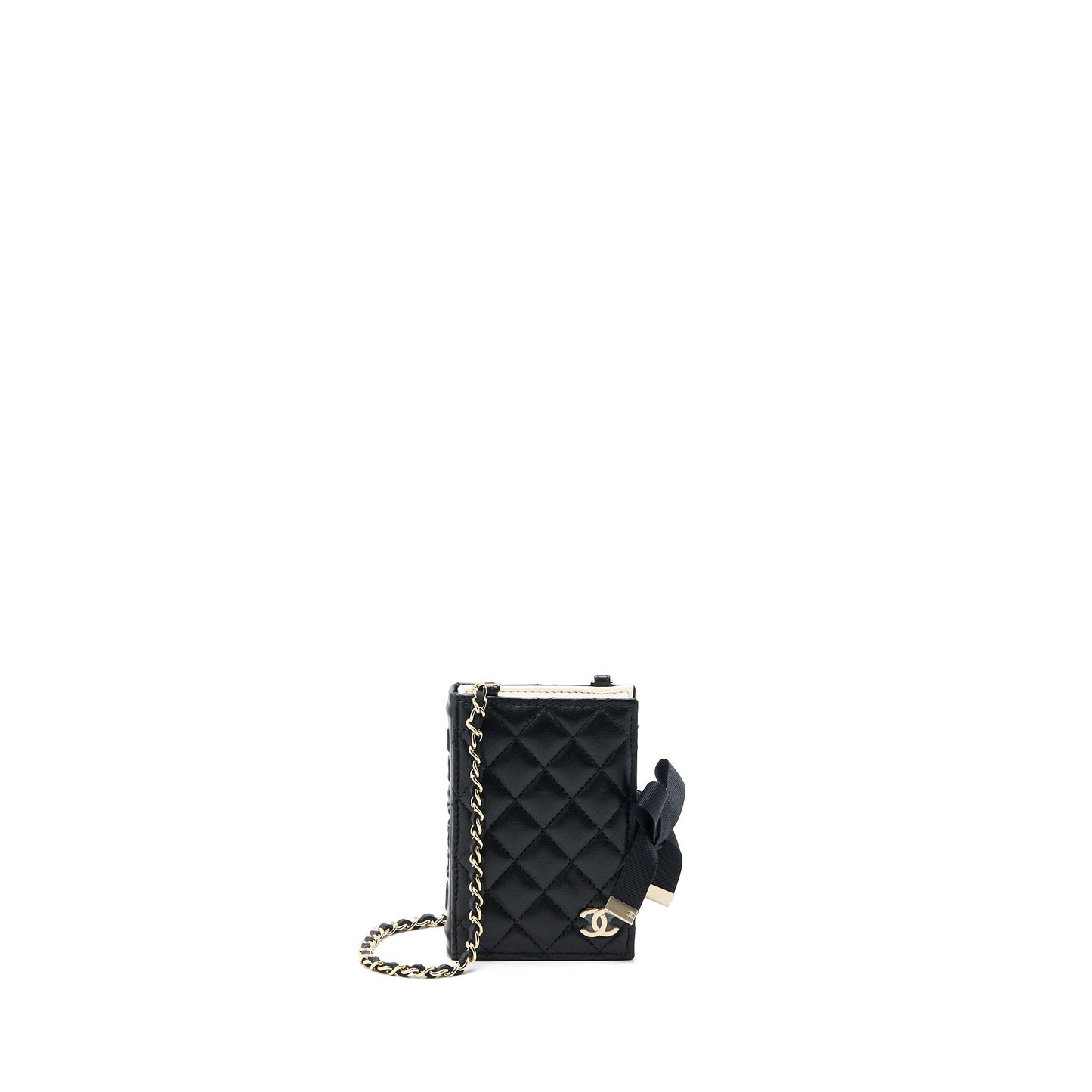 Chanel 22B Book Card Holder Chains Lambskin Black Wallet Case