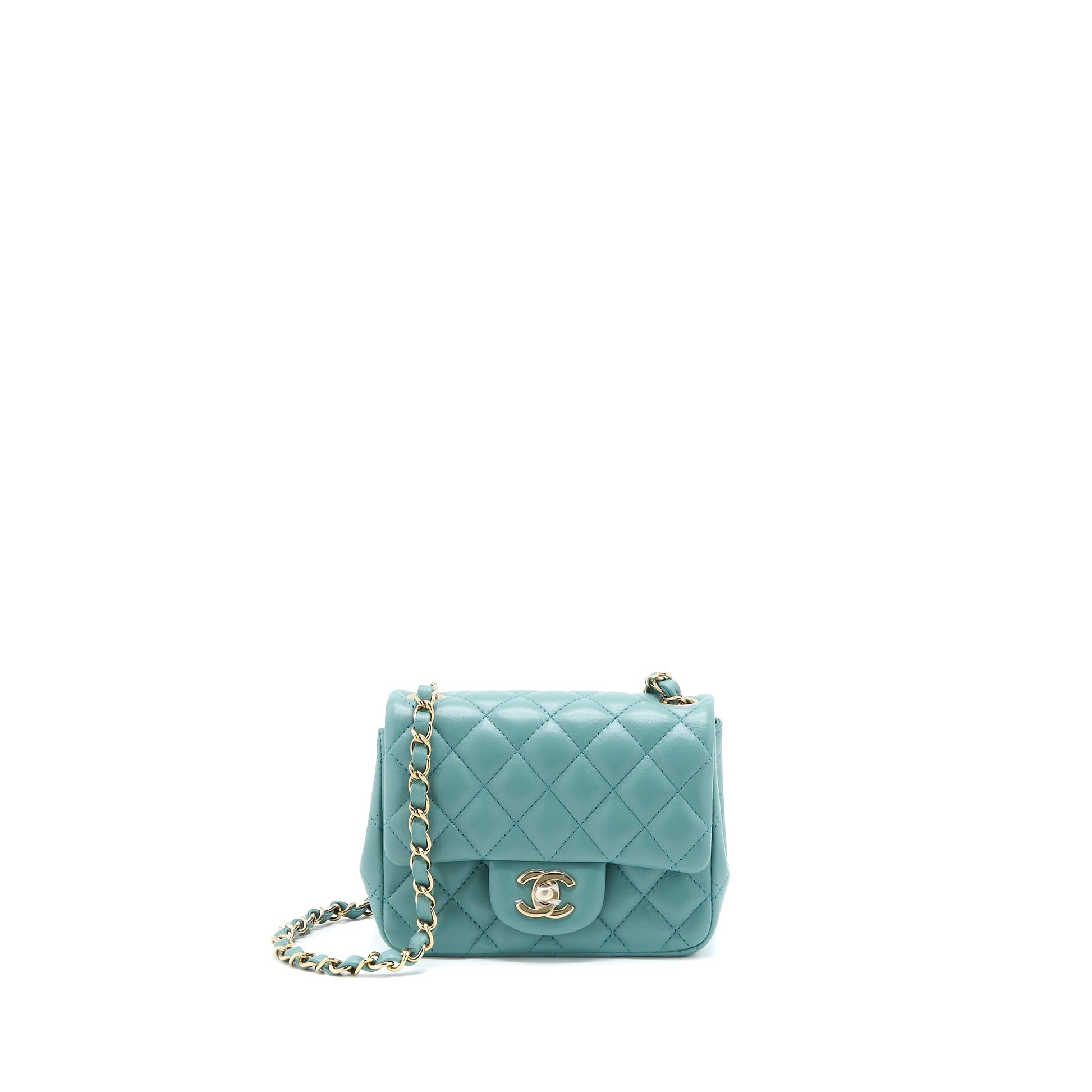 Chanel Square Flap Lambskin Light LGHW Microchip Green Shoulder Bag