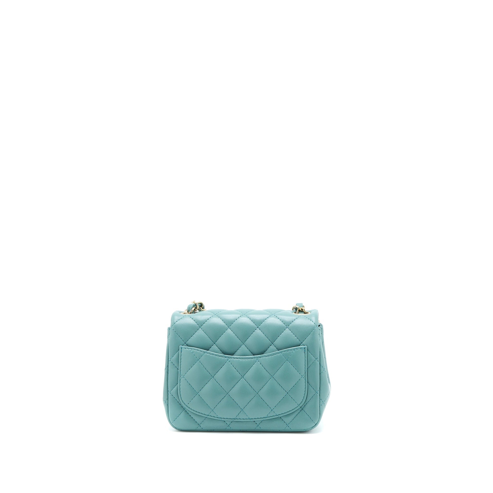 Chanel Square Flap Lambskin Light LGHW Microchip Green Shoulder Bag