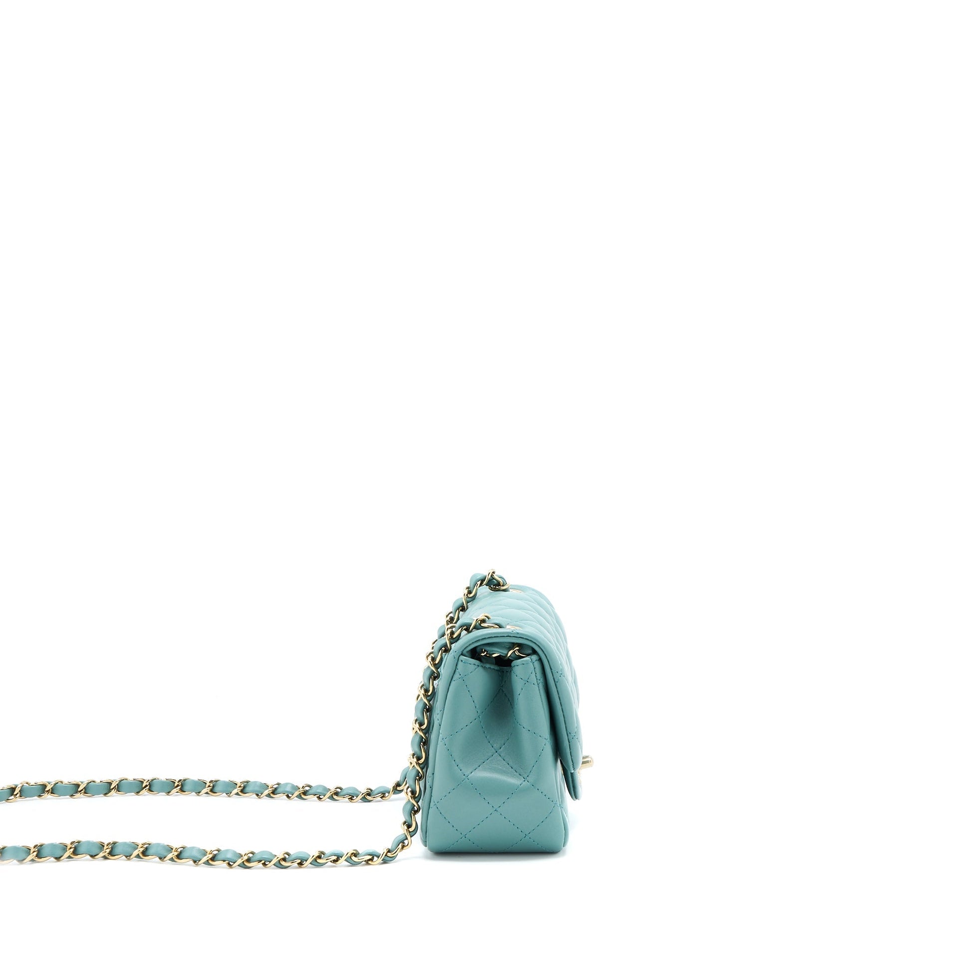 Chanel Square Flap Lambskin Light LGHW Microchip Green Shoulder Bag