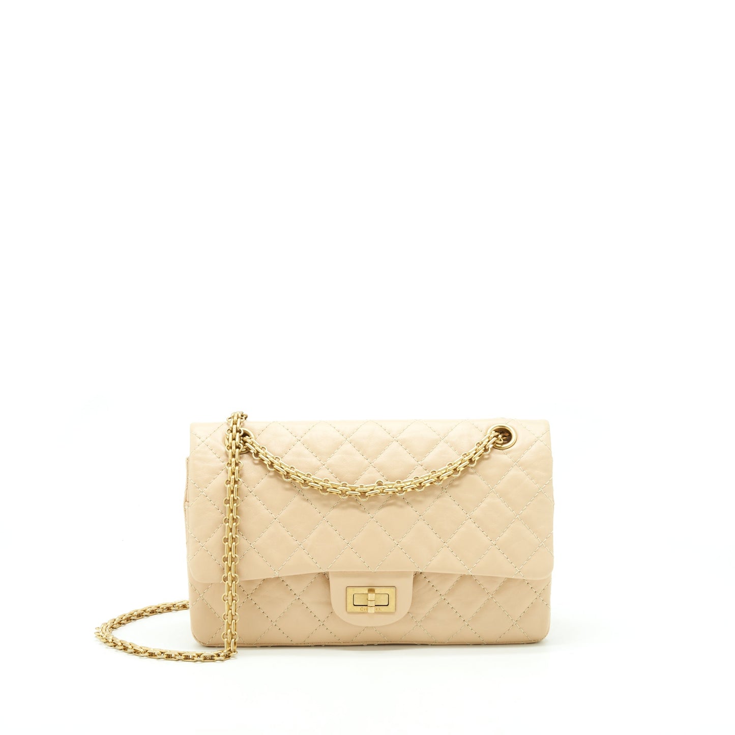 Chanel 2.55 225 Reissue Double Flap Calfskin Beige Shoulder Bag