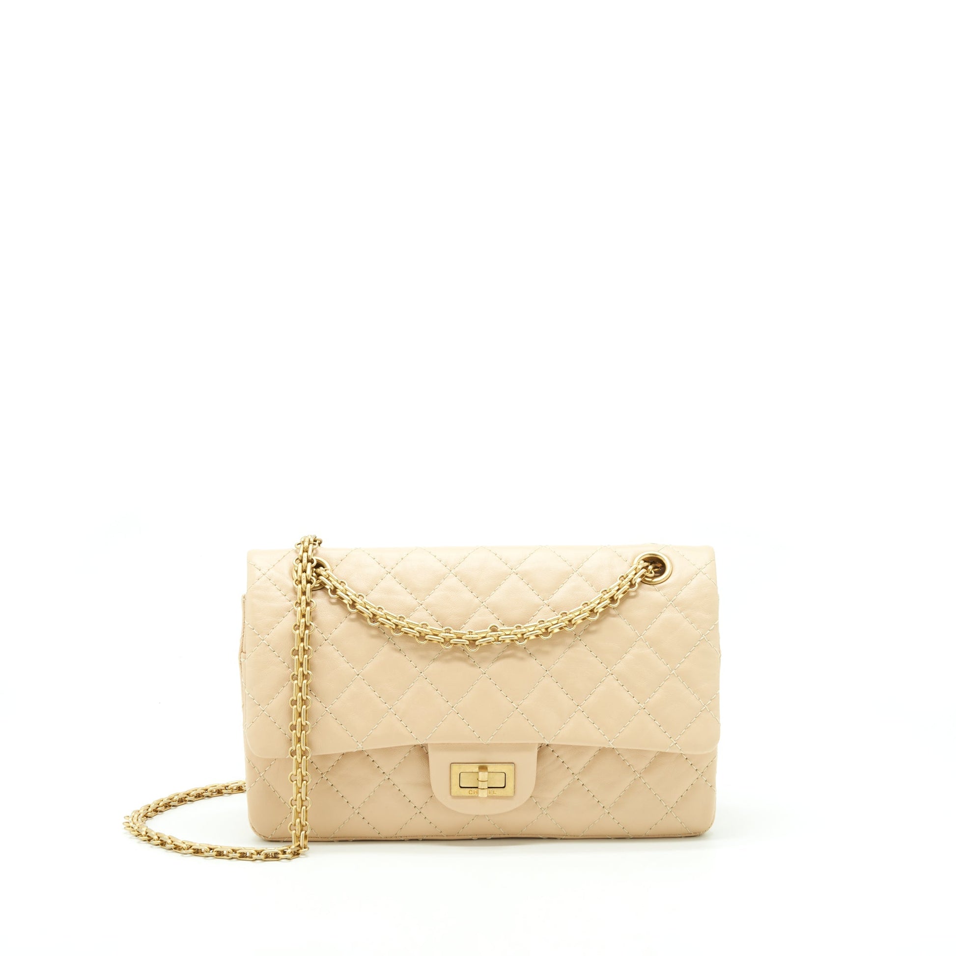 Chanel 2.55 225 Reissue Double Flap Calfskin Beige Shoulder Bag