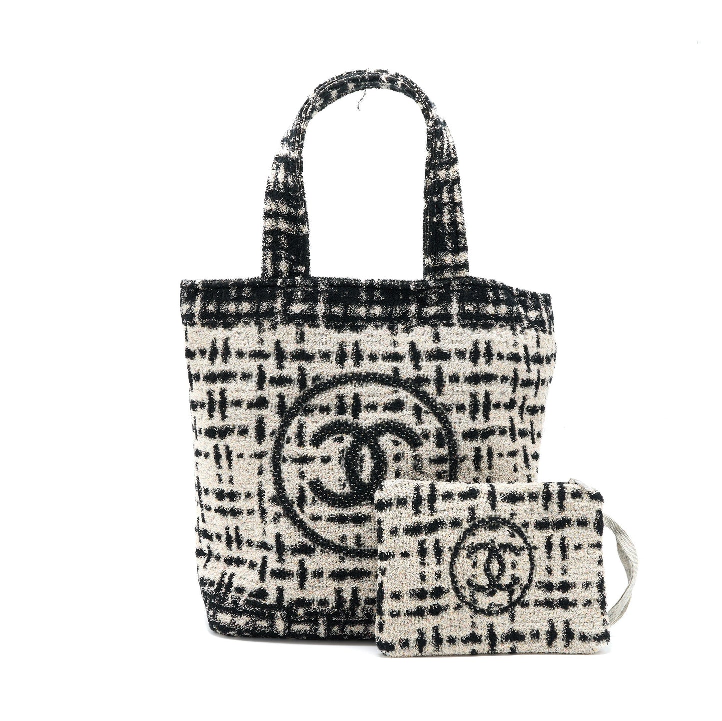 Chanel 22K Beach Towel Ecru Black Handbag