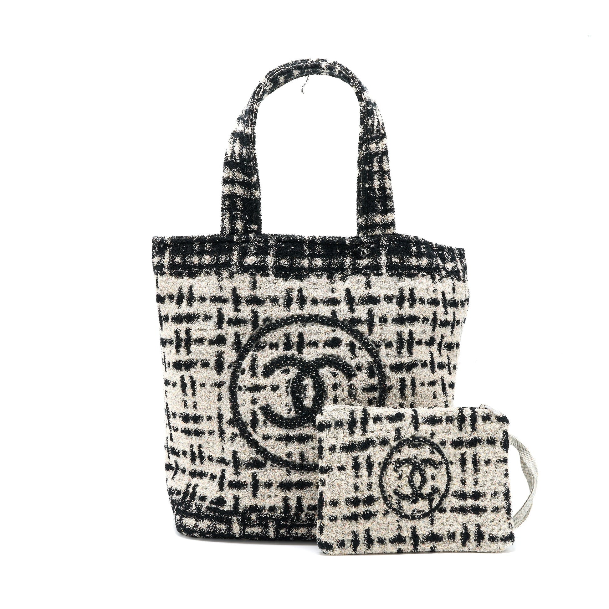 Chanel 22K Beach Towel Ecru Black Handbag