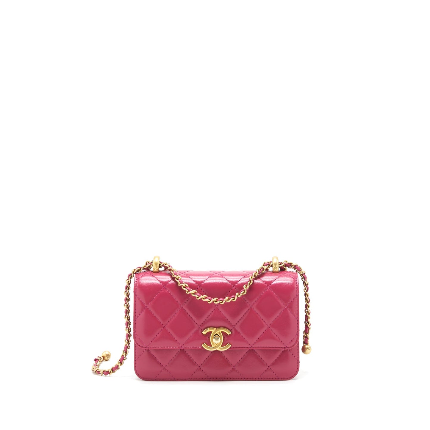 Chanel 21A Crush Flap Calfskin Raspberry GHW Pink Gold Small Shoulder Bag