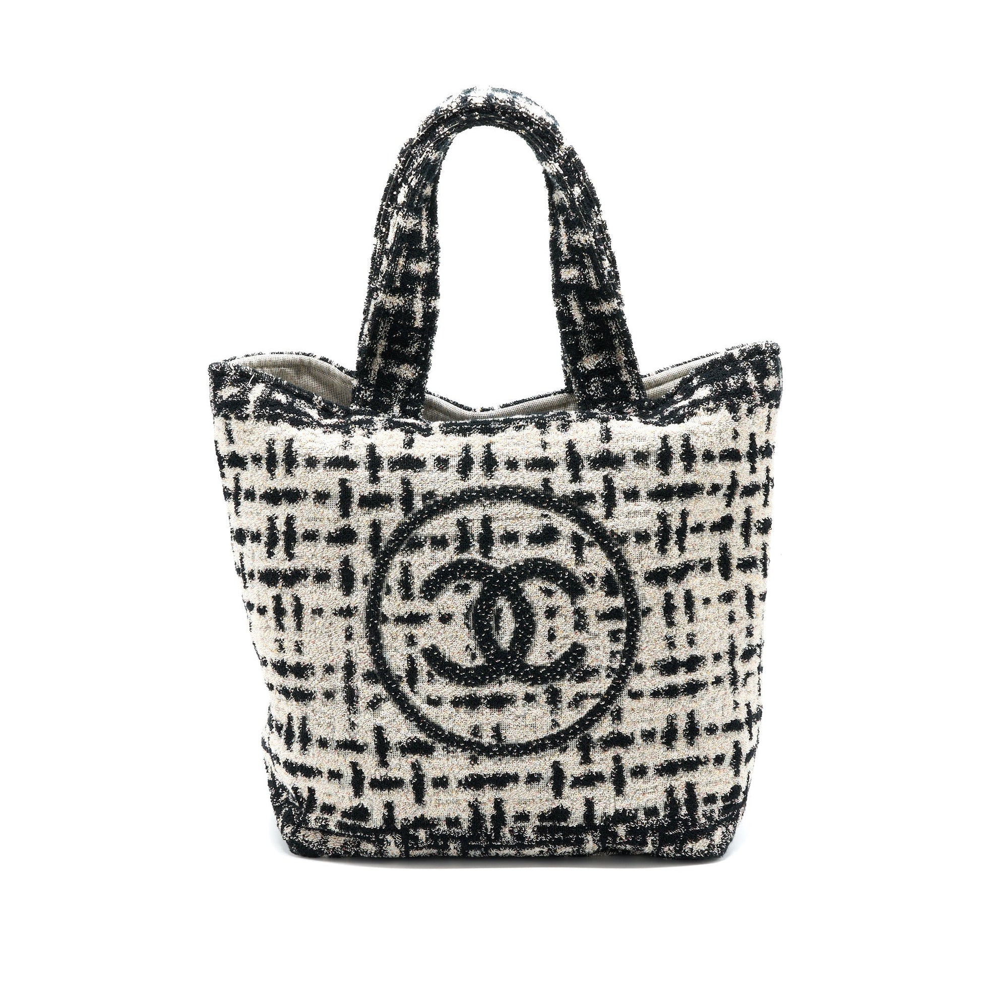 Chanel 22K Beach Towel Ecru Black Handbag
