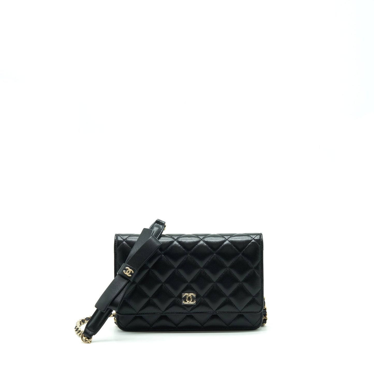 Chanel Ribbon On Lambskin LGHW Microchip Black Wallet Case