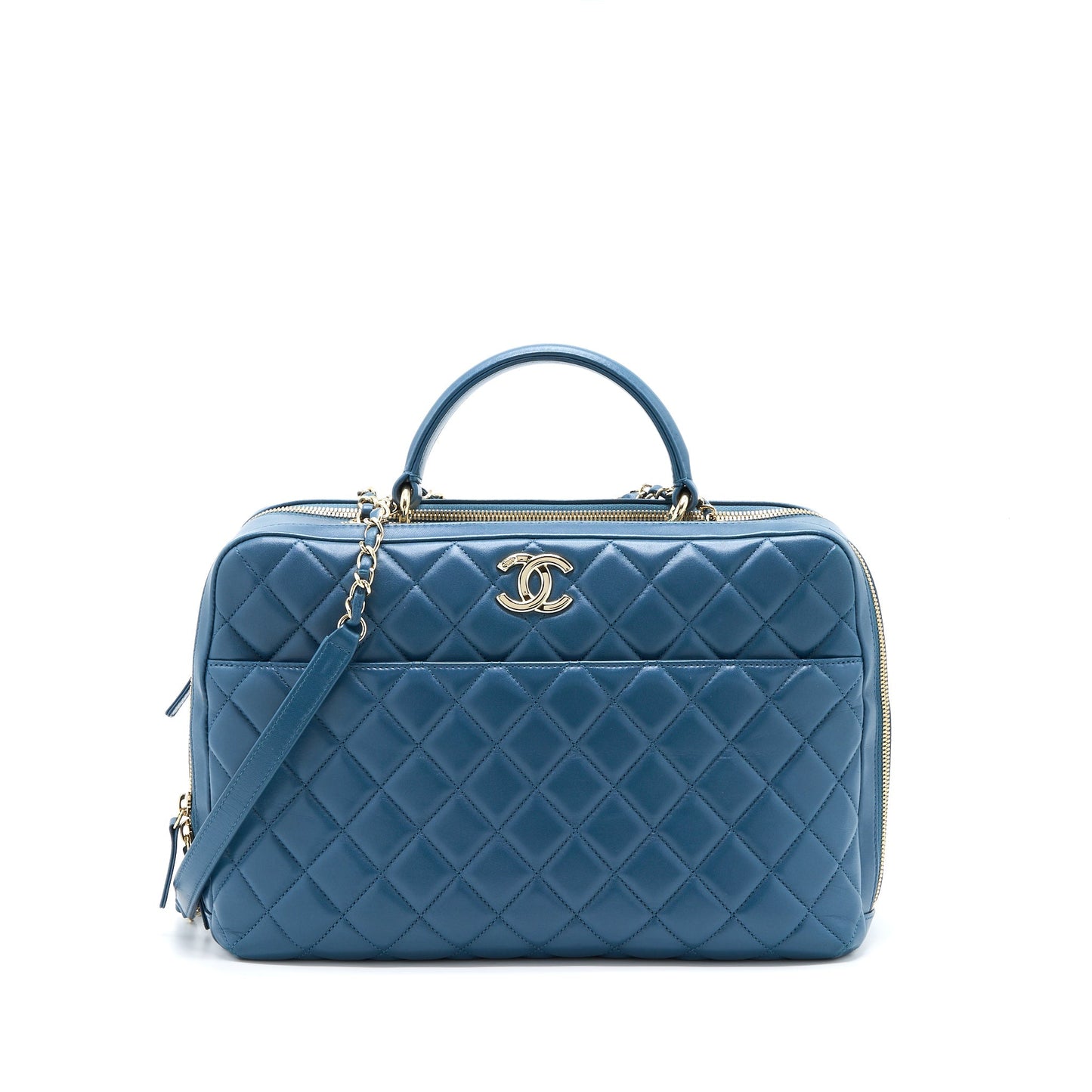 Chanel Quilted Trendy CC Bowling Lambskin LGHW Blue Handbag