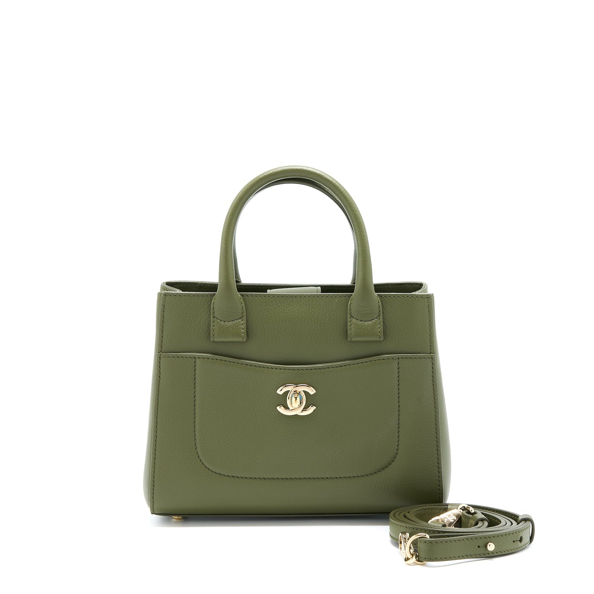 Chanel Top Handle Calfskin LGHW Green Small Tote Bag
