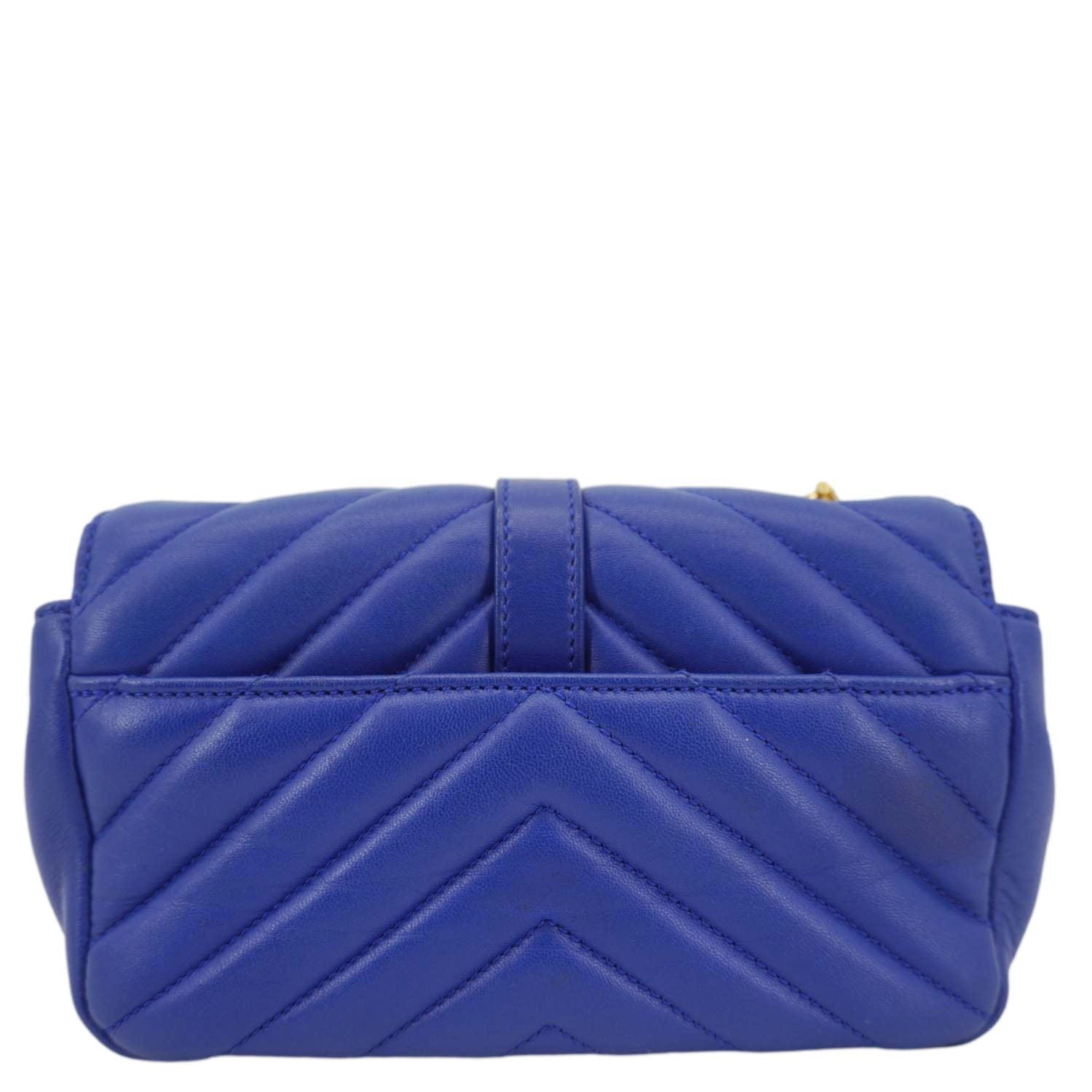 YSL Saint Laurent Yves Classic Chevron Crossbody Bag Leather Monogram Blue