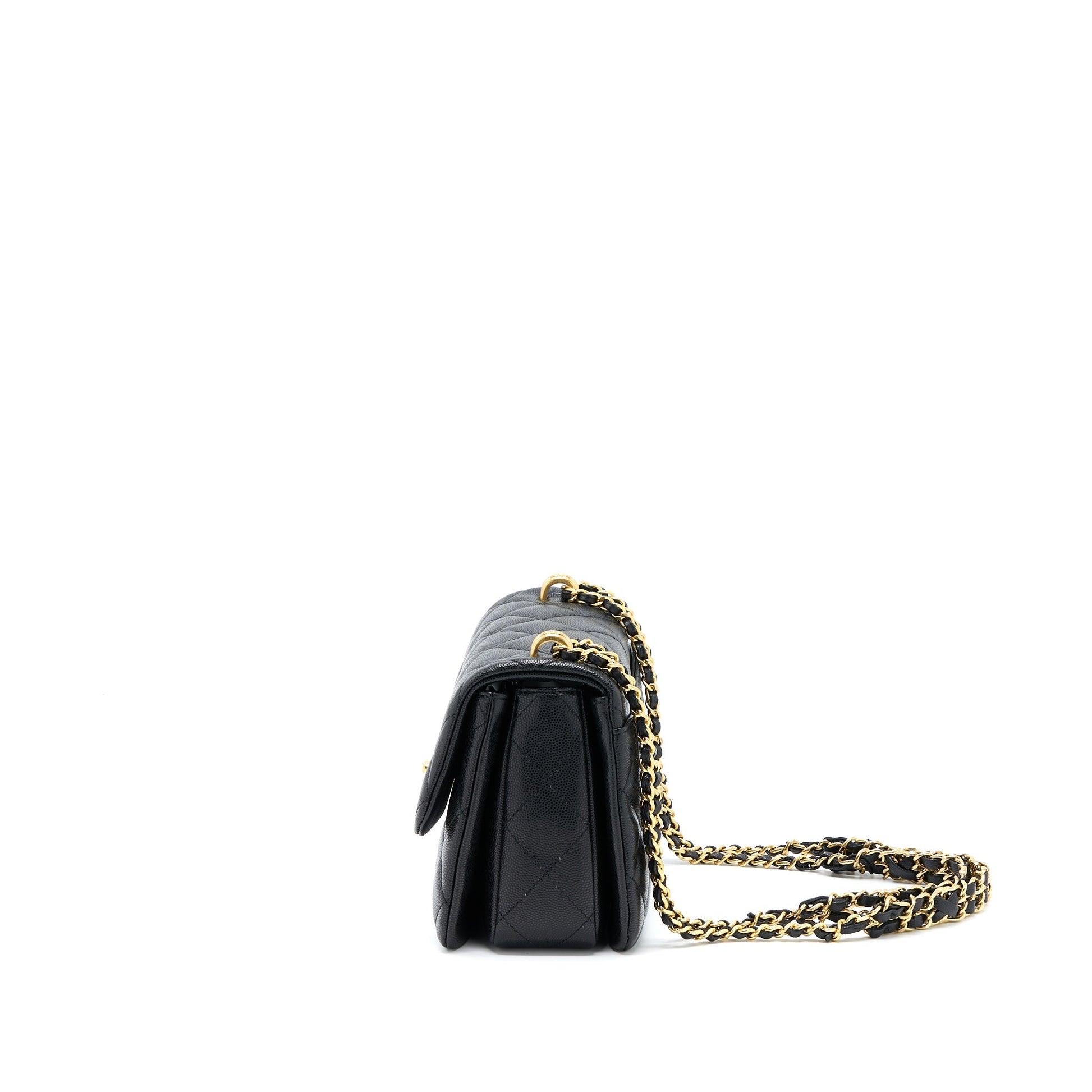 Chanel 22K Coco Caviar GHW Microchip Black Leather Handbag