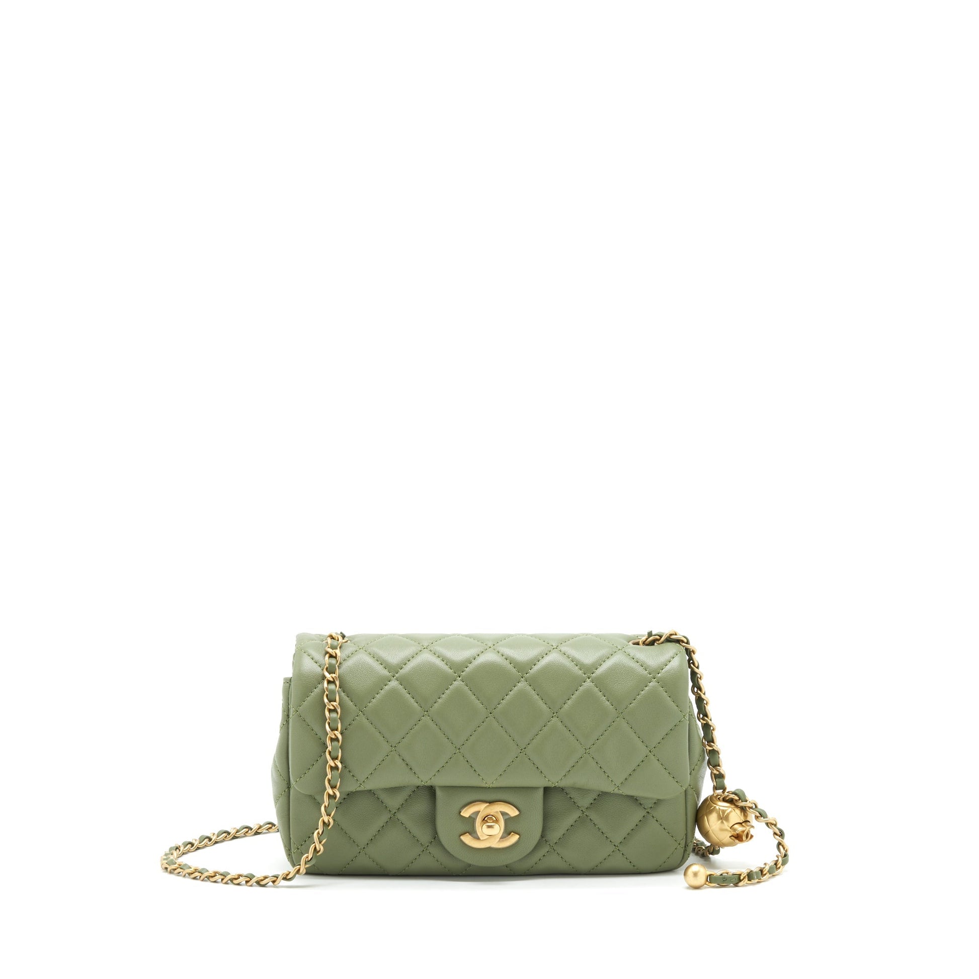 Chanel Pearl Crush Rectangular Flap 21B Lambskin Green Shoulder Bag