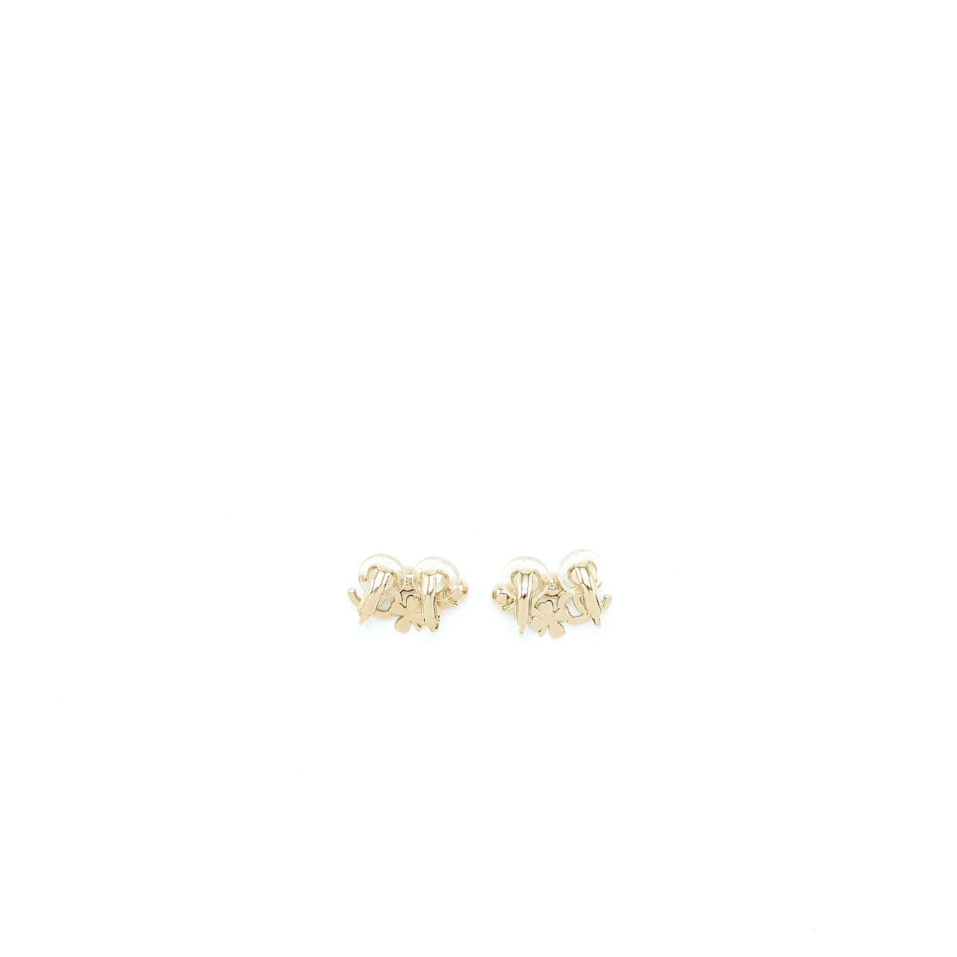 Chanel CC Logo Flower Ear Clip Crystal Gold Handbag
