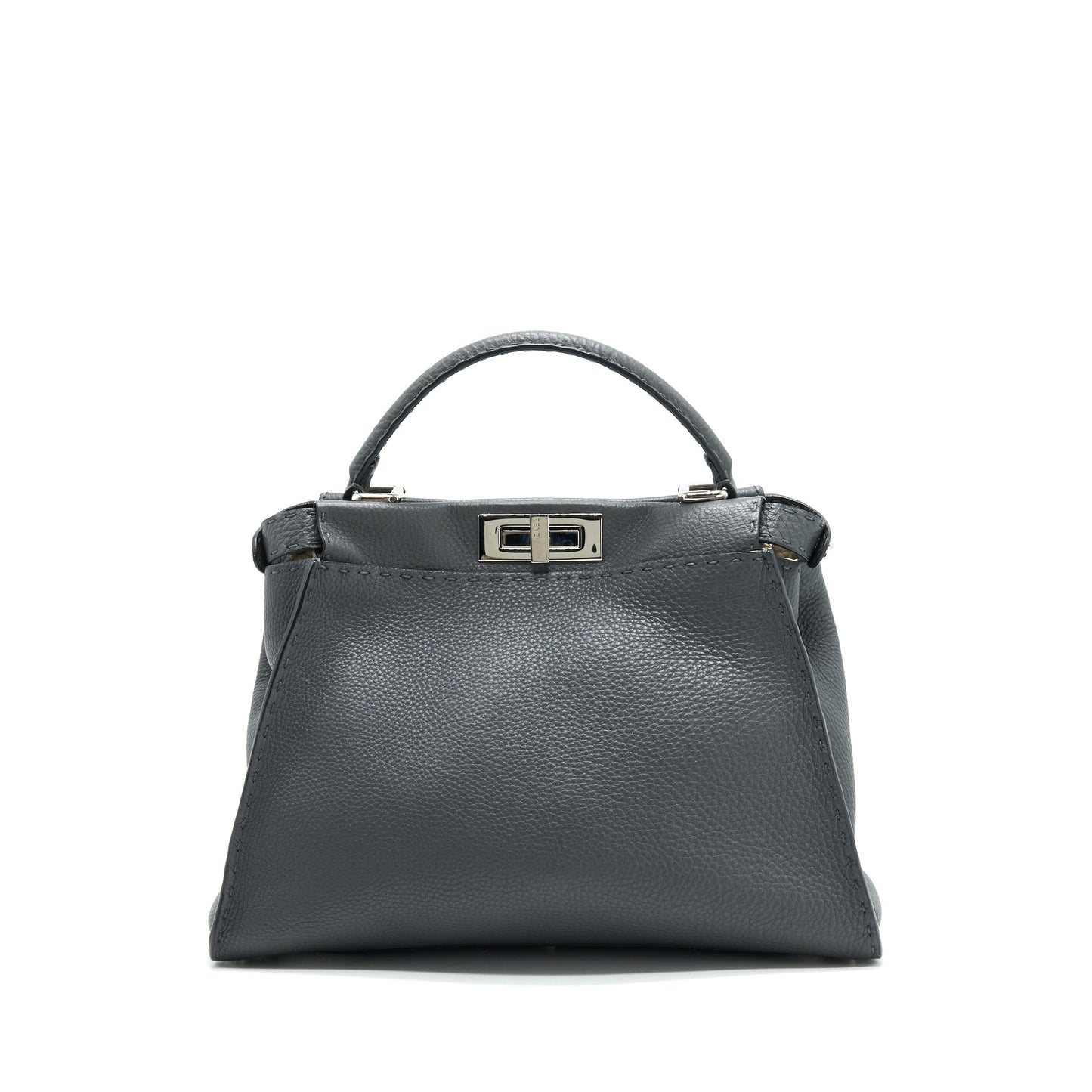 Fendi Grained Calfskin Peekaboo Tote Purse Dark Grey Gray Medium Tote Bag