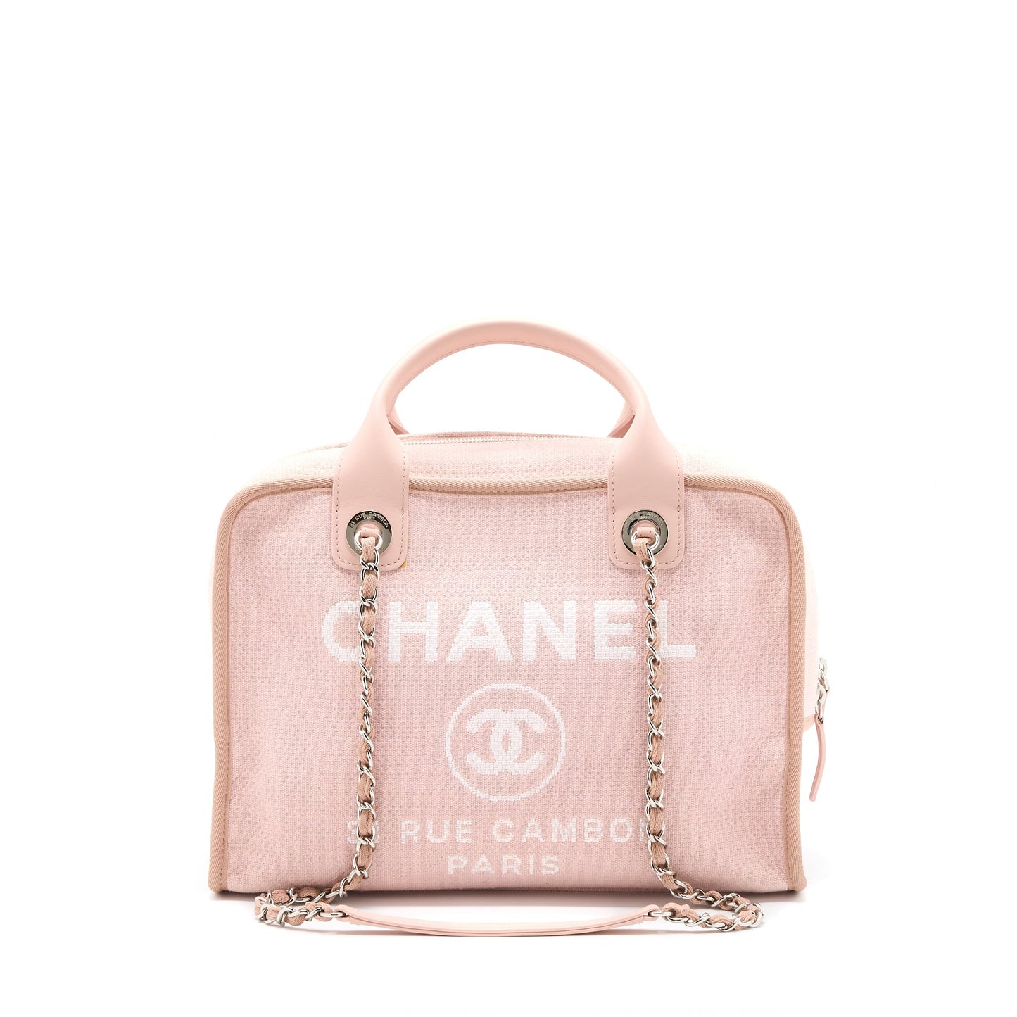 Chanel Deauville Bowling Light SHW Pink Canvas Leather Handbag