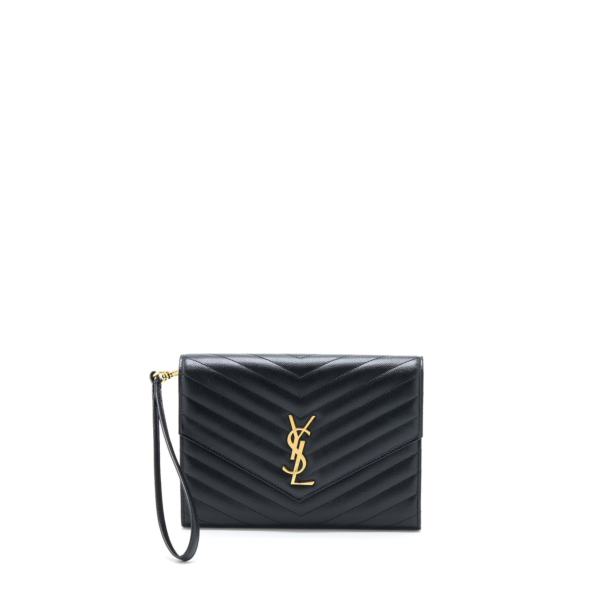 YSL Saint Laurent Envelop Clutch Grained Calfskin Black Clutch Bag