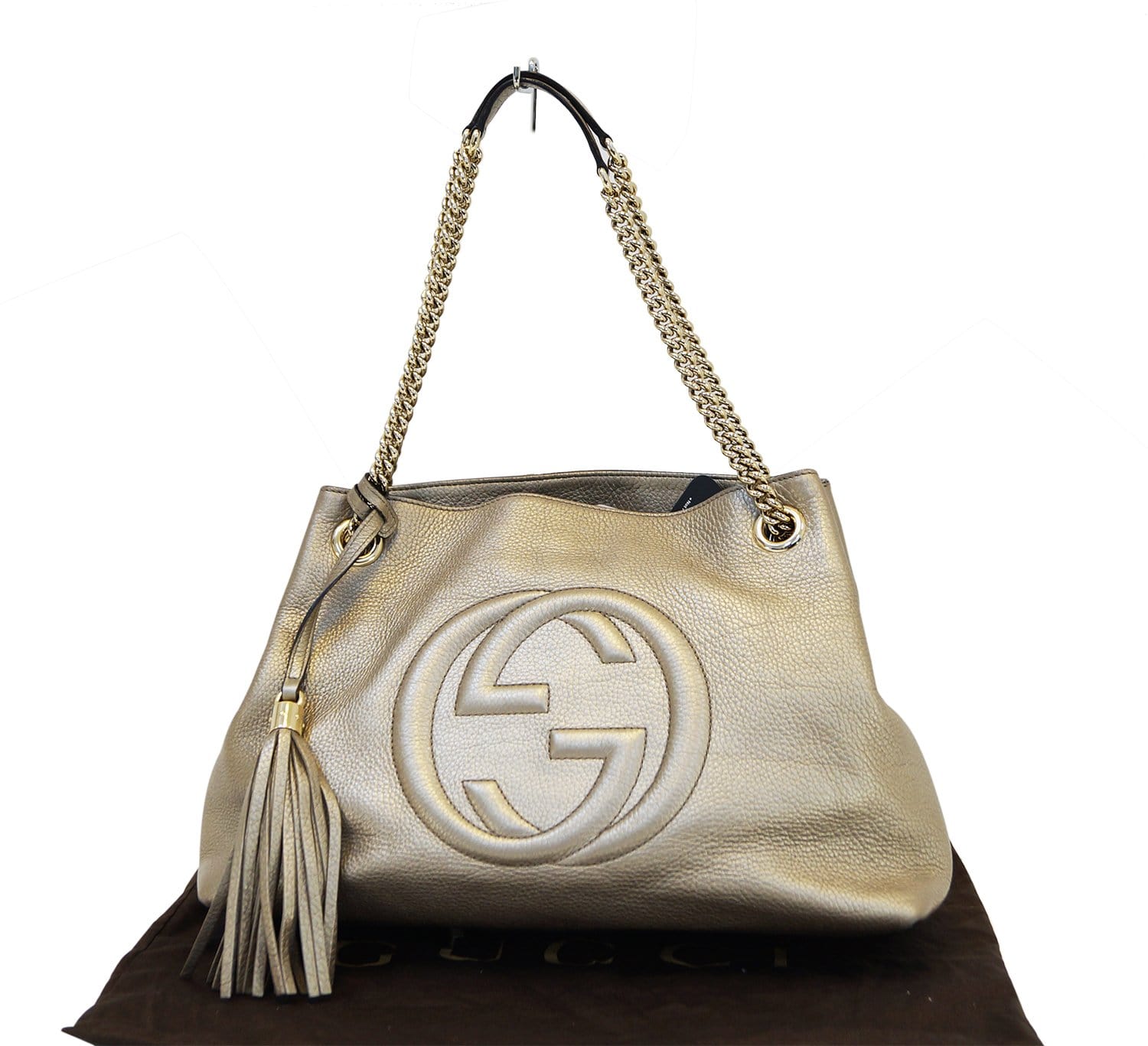 Gucci Pebbled Soho Tote Bag Leather Gold