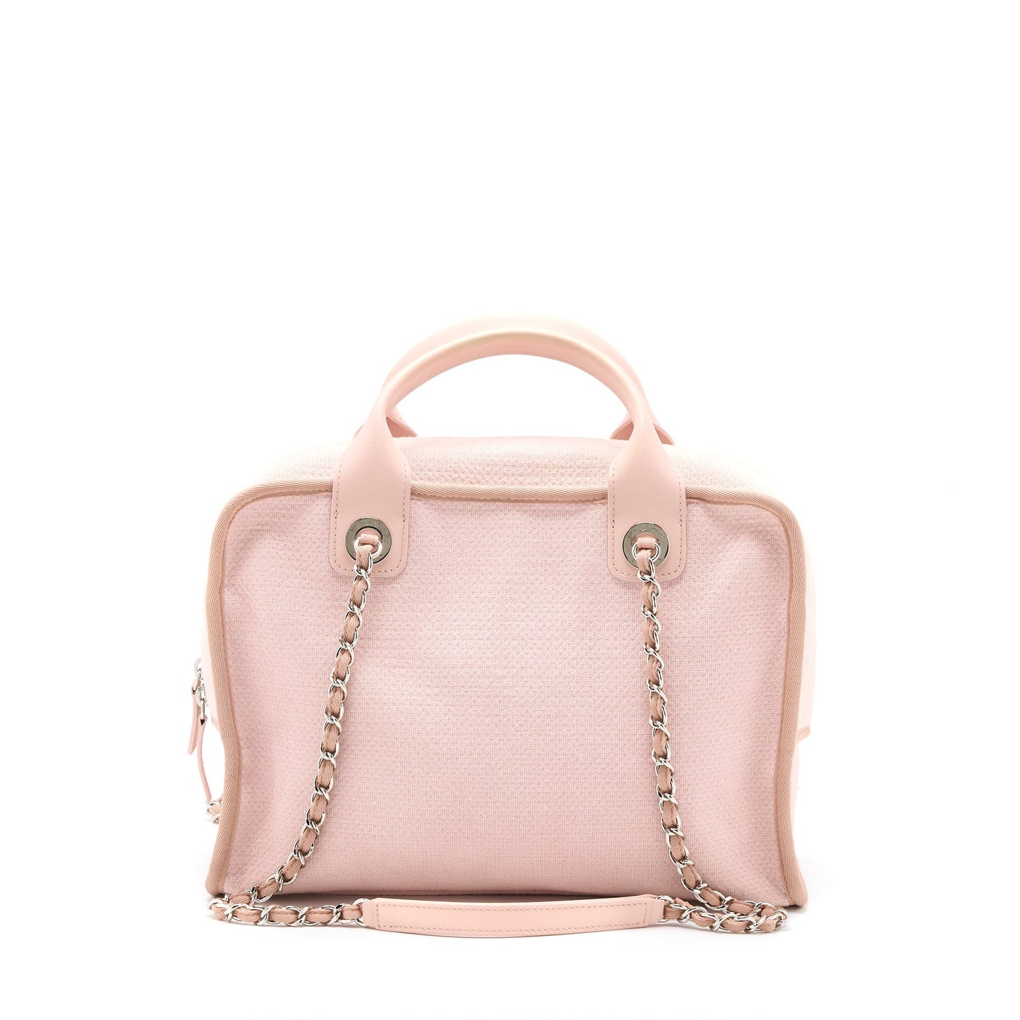 Chanel Deauville Bowling Light SHW Pink Canvas Leather Handbag