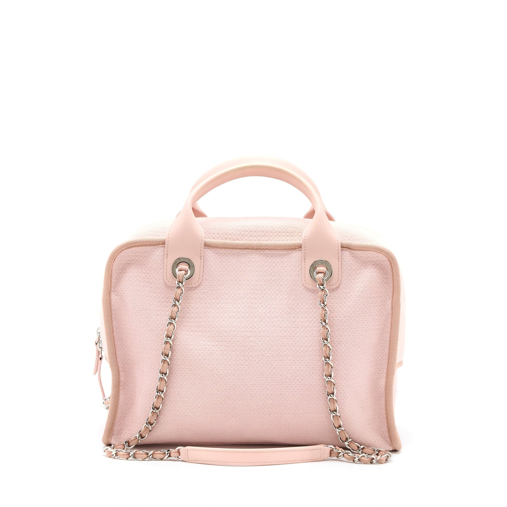 Chanel Deauville Bowling Light SHW Pink Canvas Leather Handbag