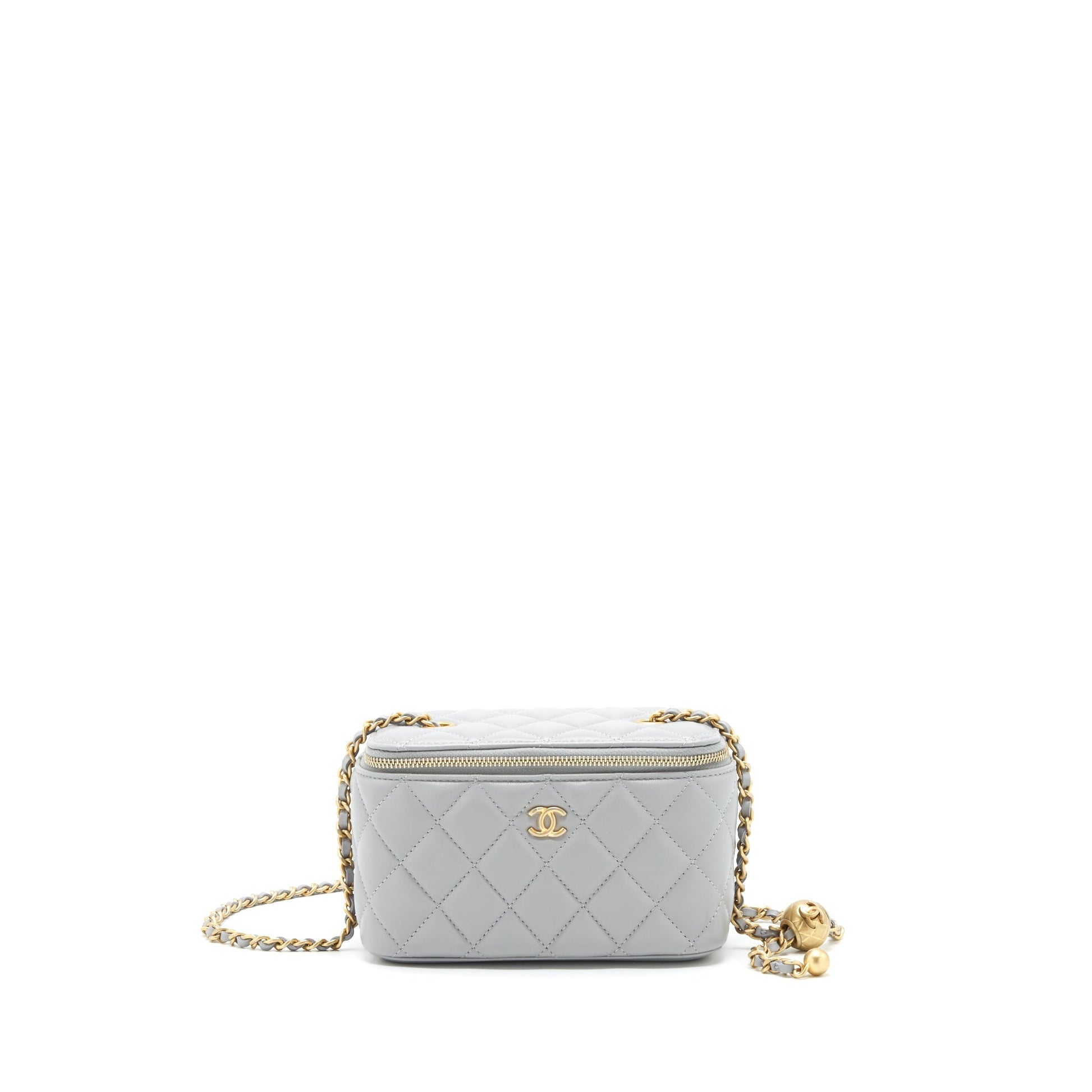 Chanel 21B Pearl Crush Long Vanity Lambskin Grey Handbag