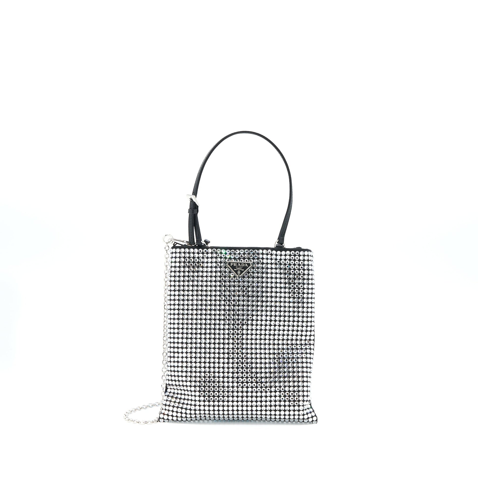 Prada Crystal Handbag With Crystal Satin Black Travel Bag