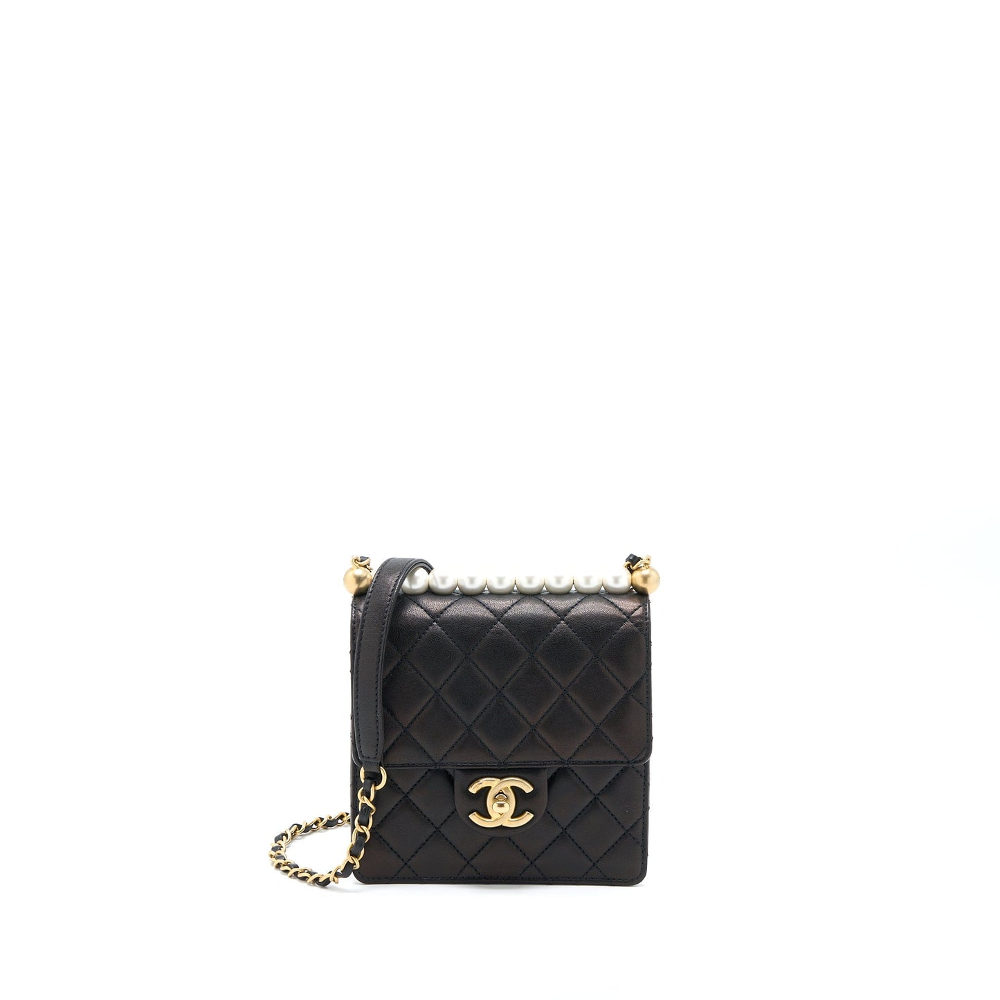 Chanel Vertical Pearl Flap Goatskin GHW Black Shoulder Bag Ghw 1