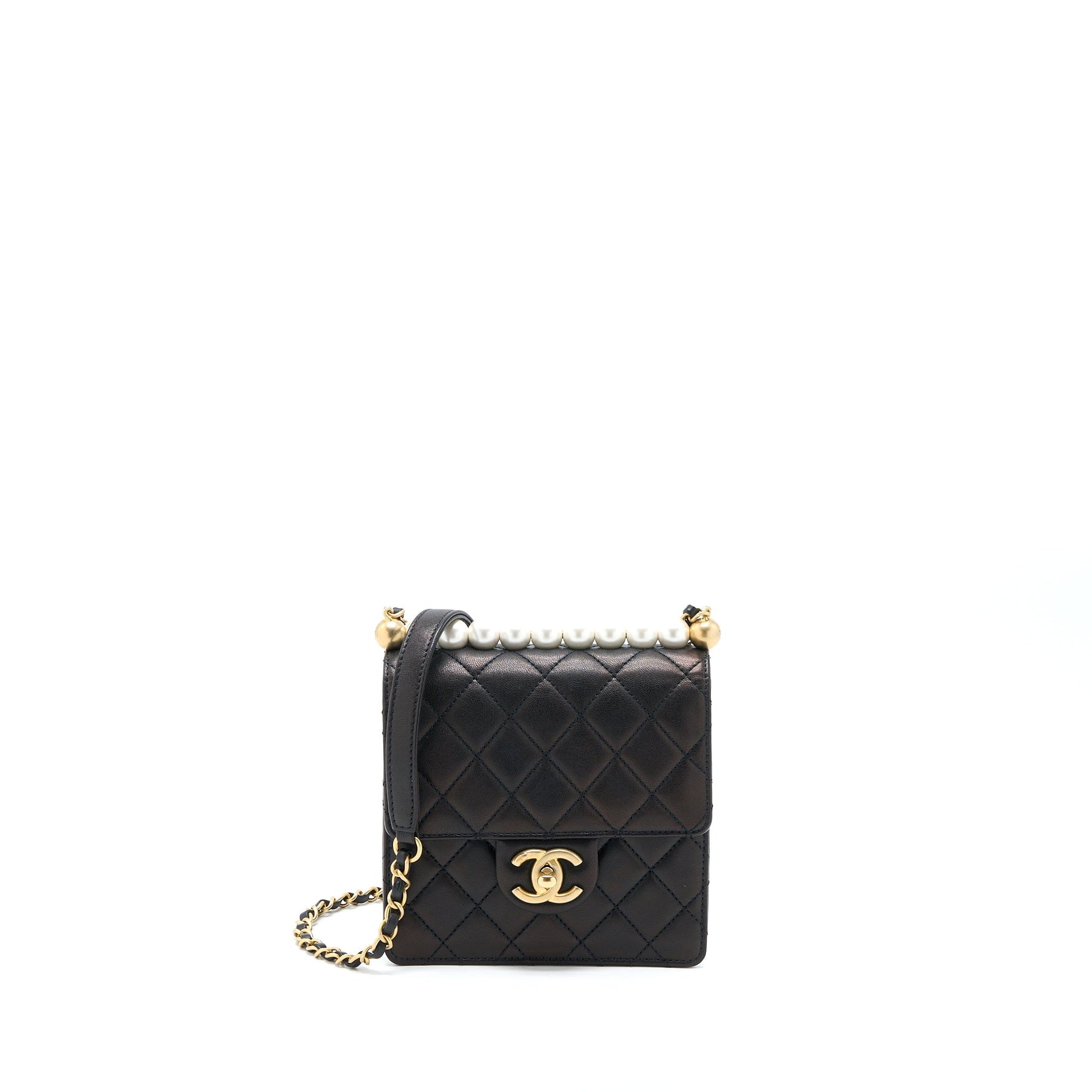 Chanel Vertical Pearl Flap Goatskin GHW Black Shoulder Bag Ghw 1