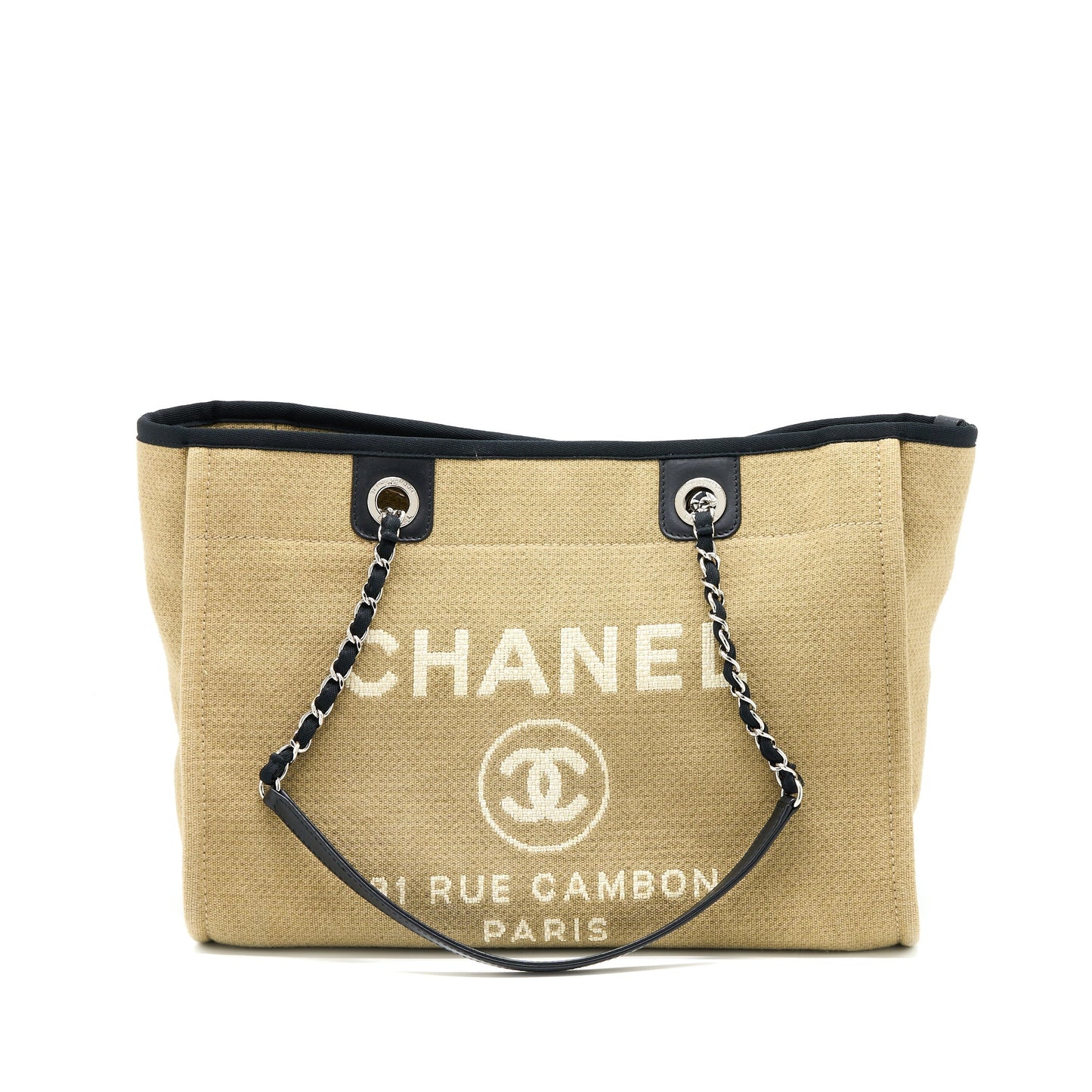 Chanel Deauville Dark SHW Beige Canvas Tote Bag