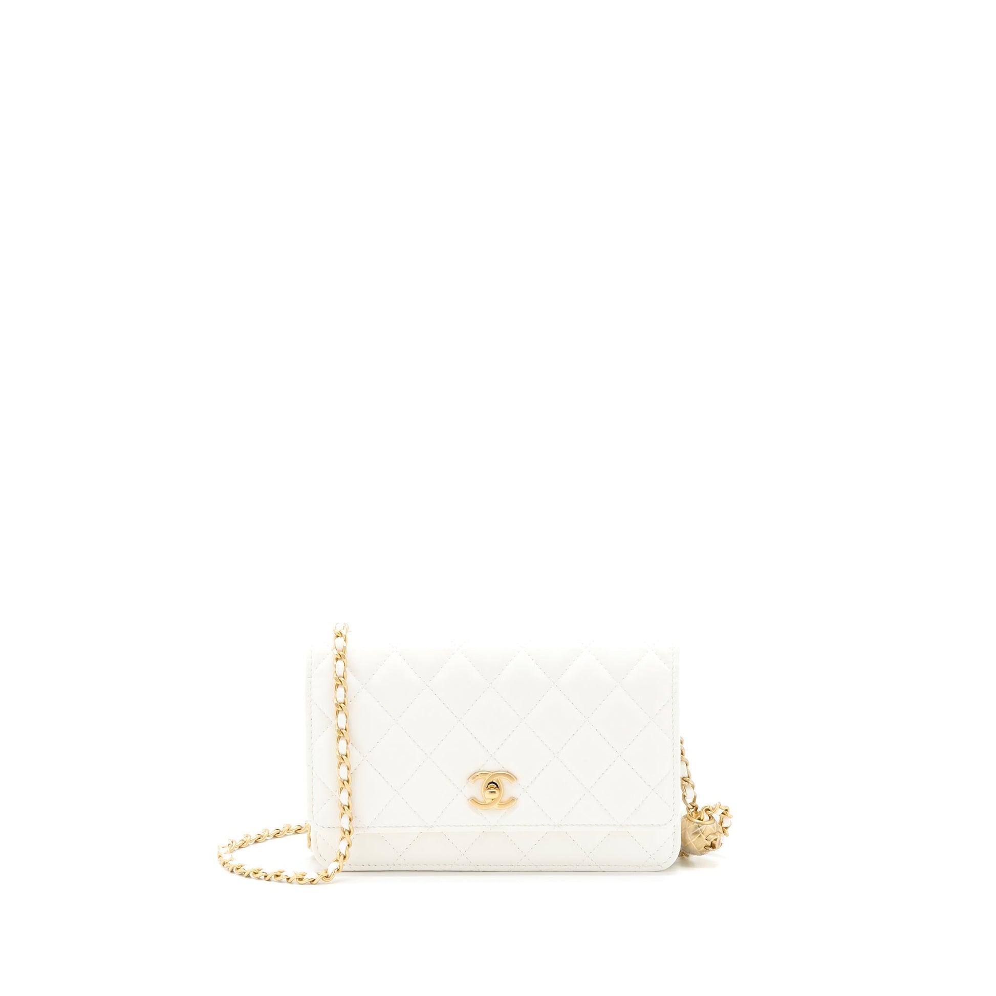 Chanel Pearl Crush On Lambskin GHW Microchip Black White Wallet Case