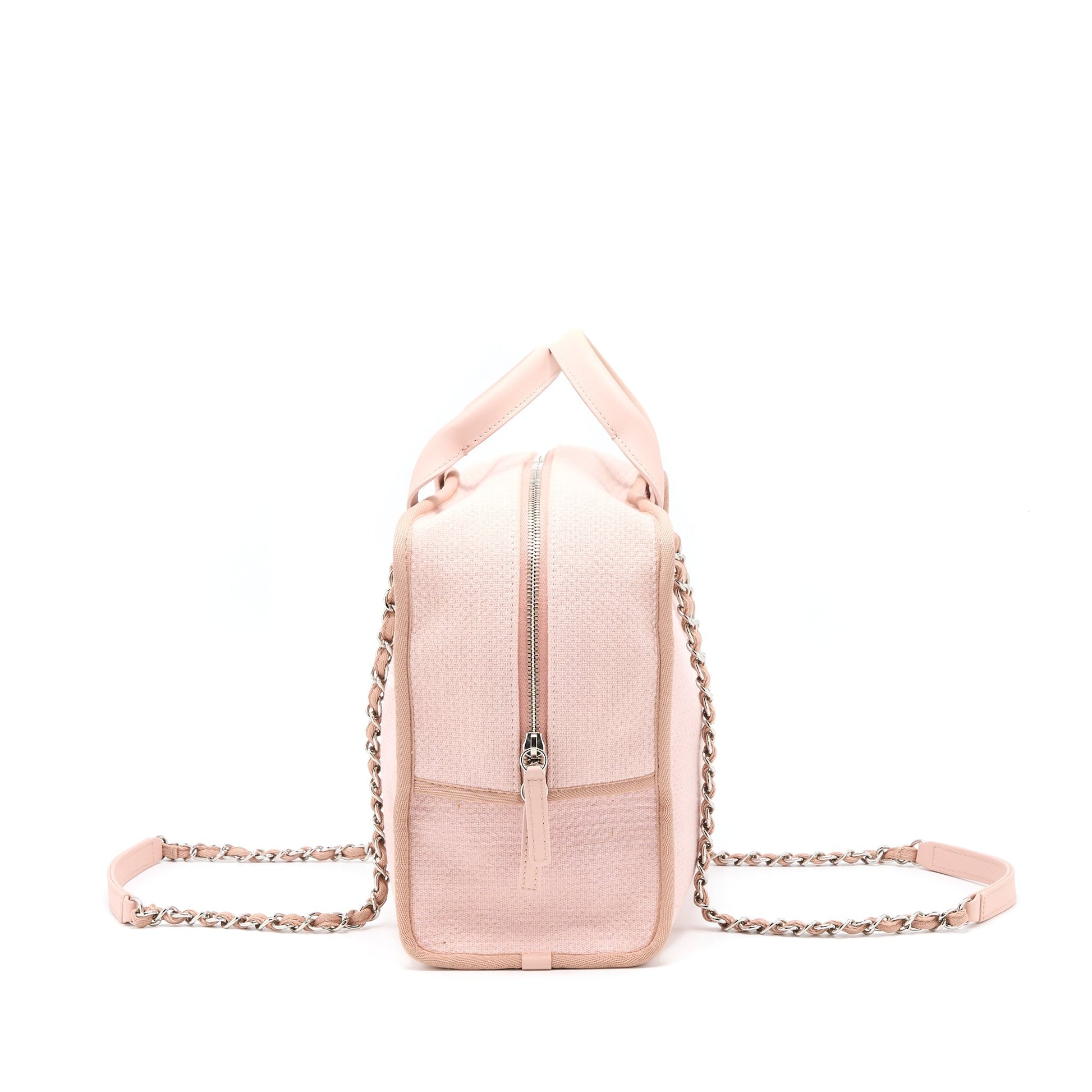 Chanel Deauville Bowling Light SHW Pink Canvas Leather Handbag
