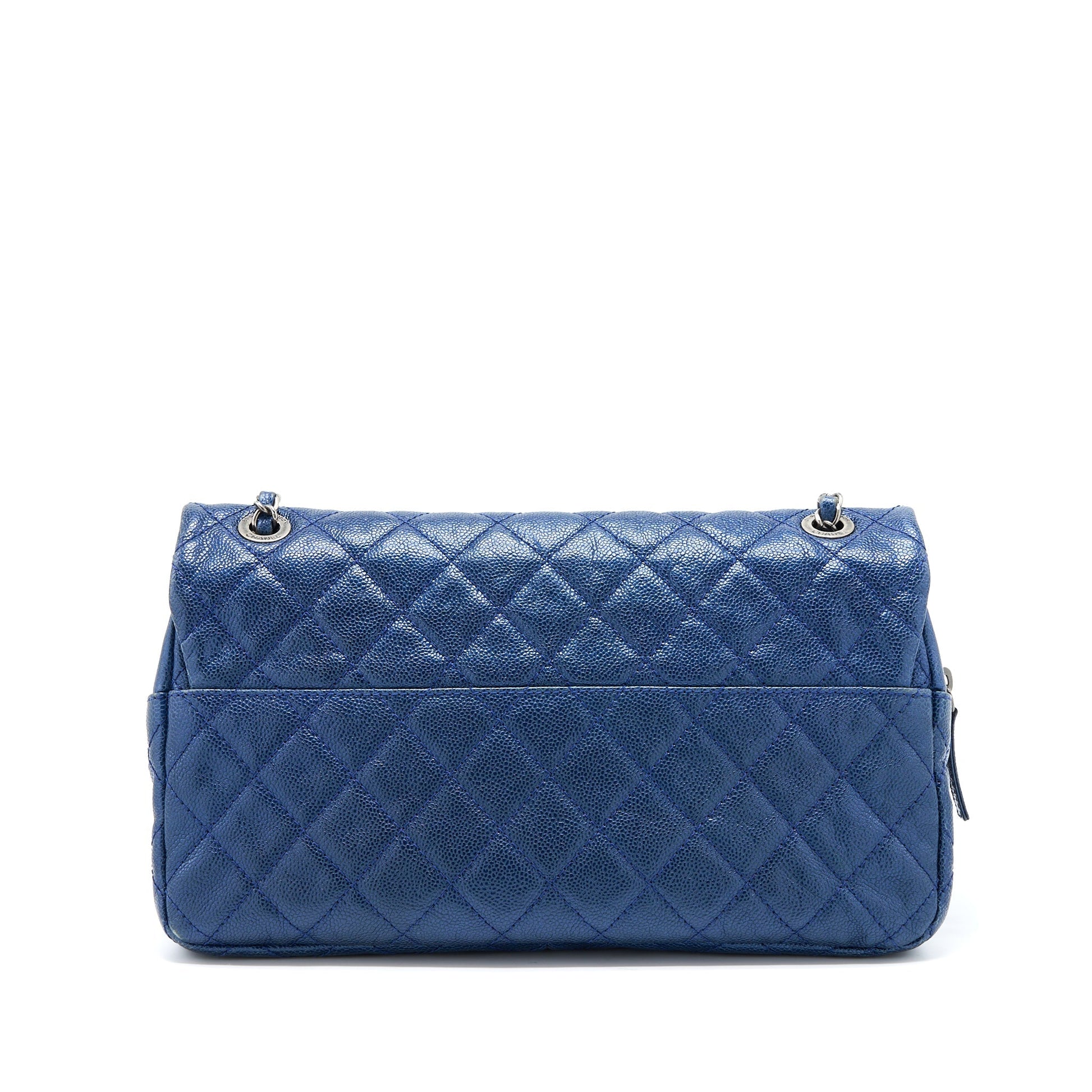 Chanel Seasonal Signal Flap Caviar Ruthenium Hardware Blue Shoulder Bag