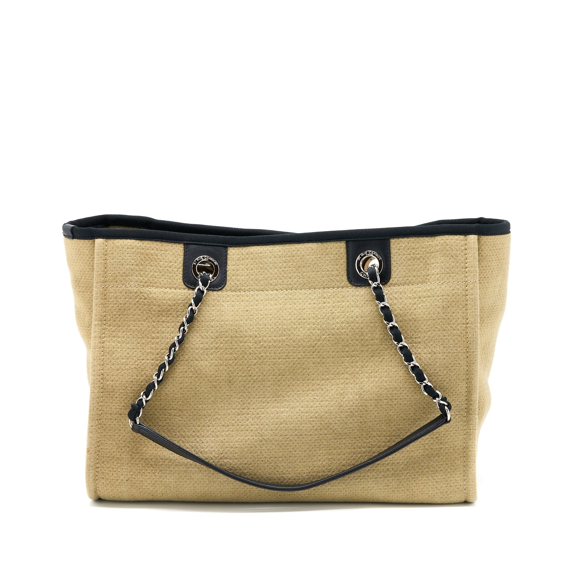 Chanel Deauville Dark SHW Beige Canvas Tote Bag