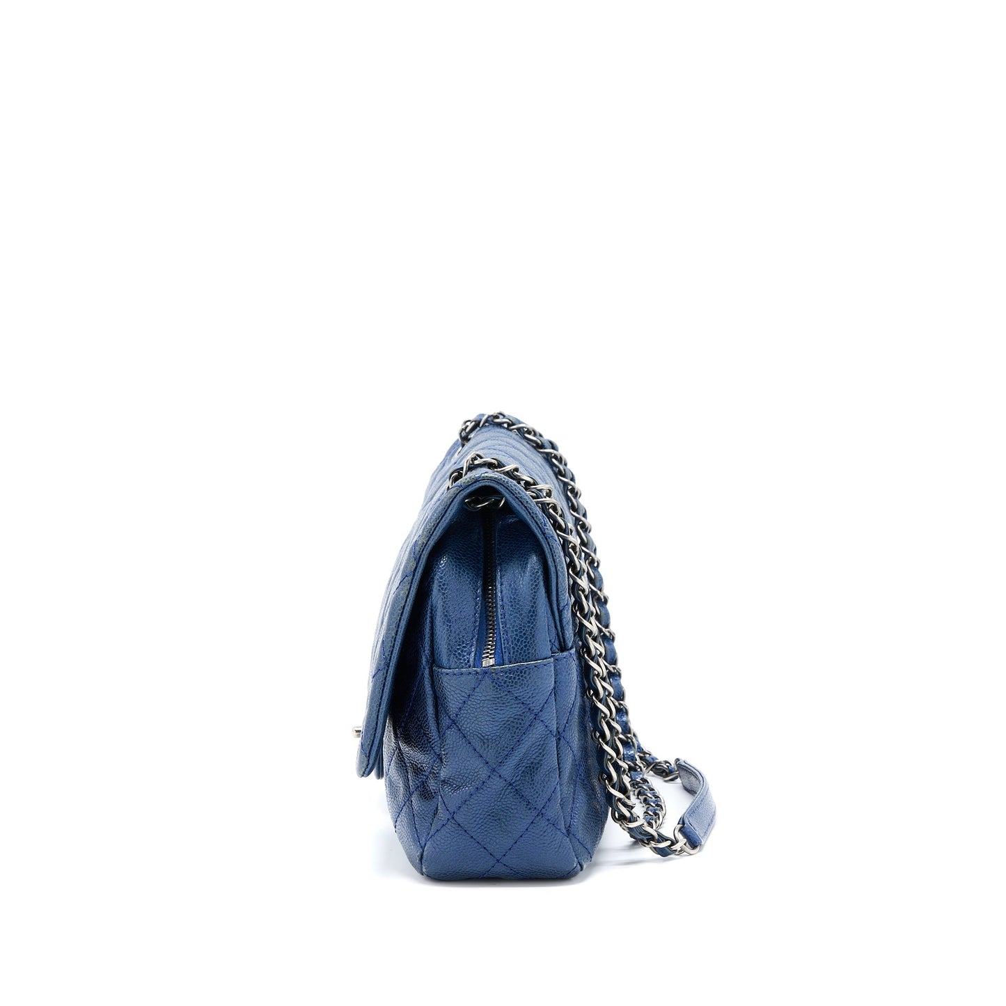 Chanel Seasonal Signal Flap Caviar Ruthenium Hardware Blue Shoulder Bag