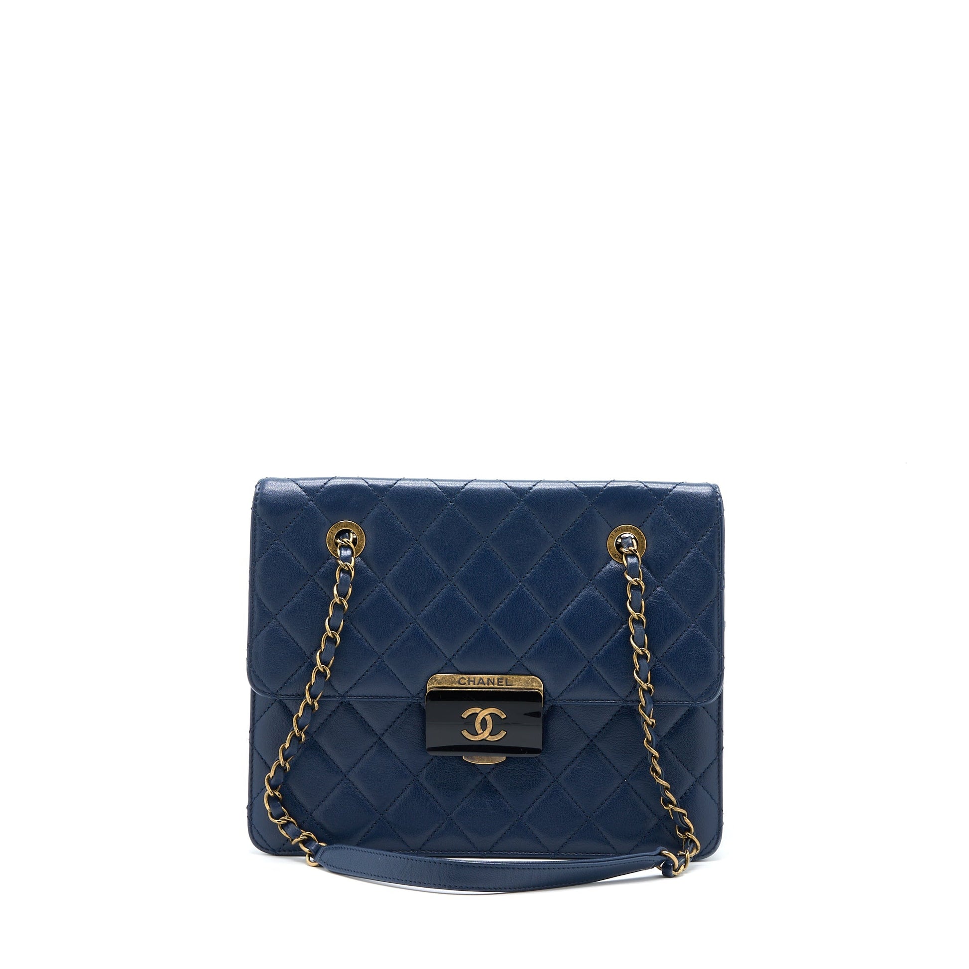 Chanel Quilted Goatskin Ruthenium GHW Blue Shoulder Bag
