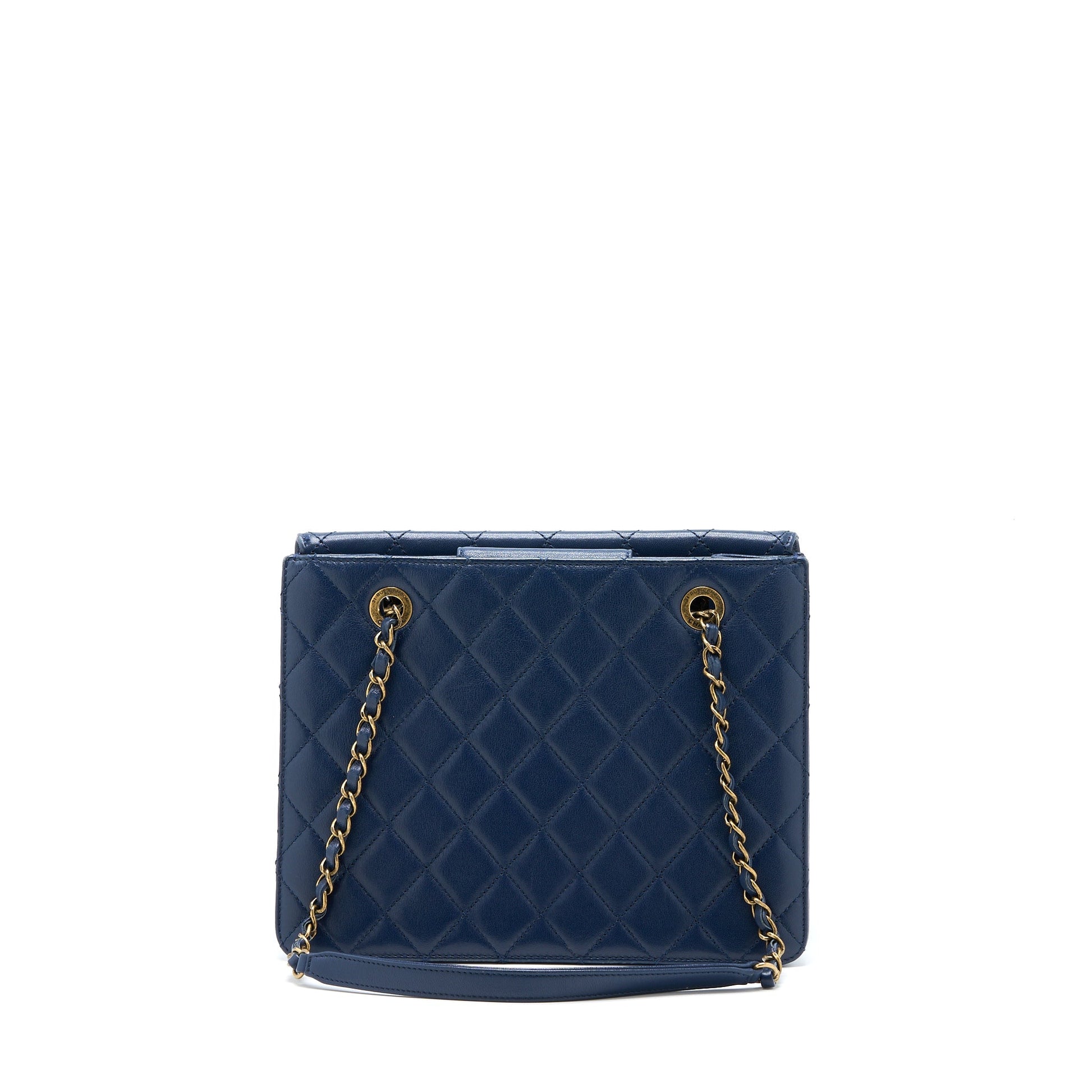 Chanel Quilted Goatskin Ruthenium GHW Blue Shoulder Bag