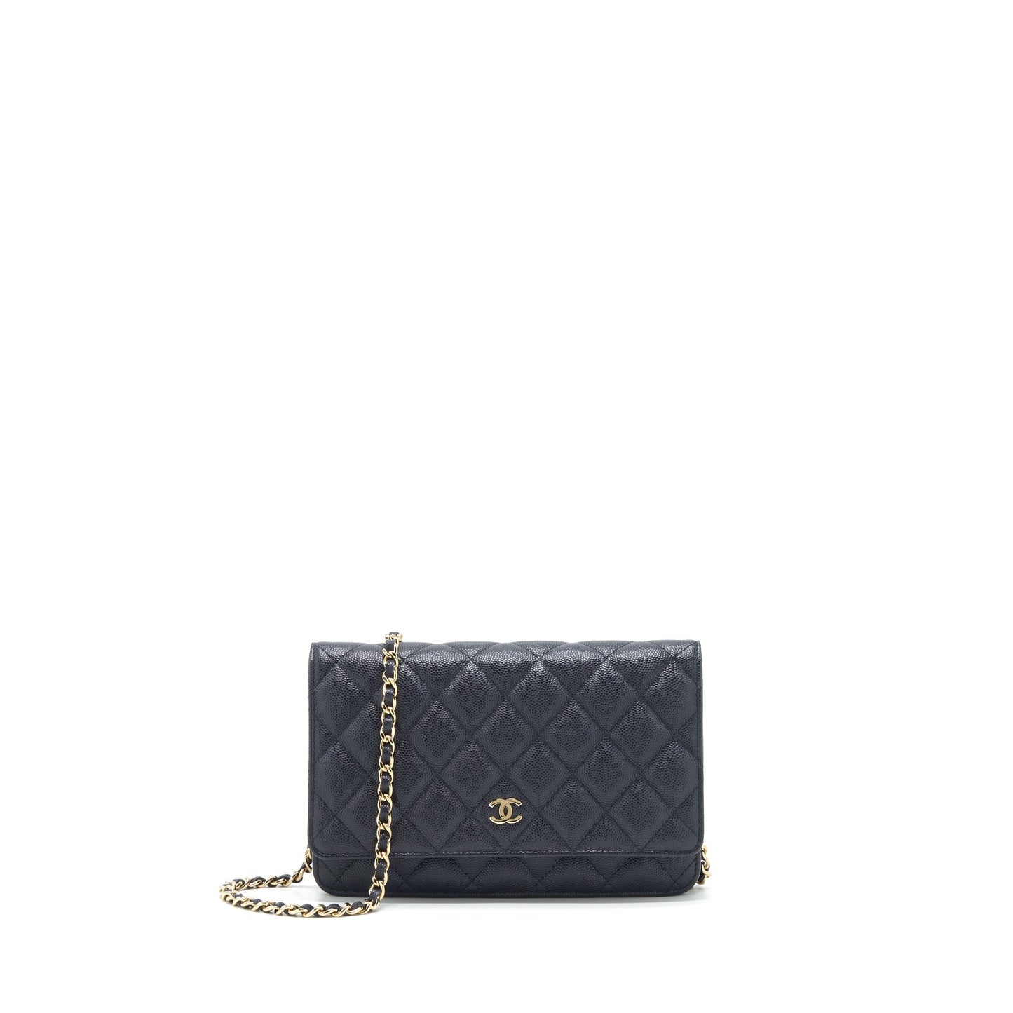 Chanel Classic On Caviar Navy LGHW Blue Wallet Case
