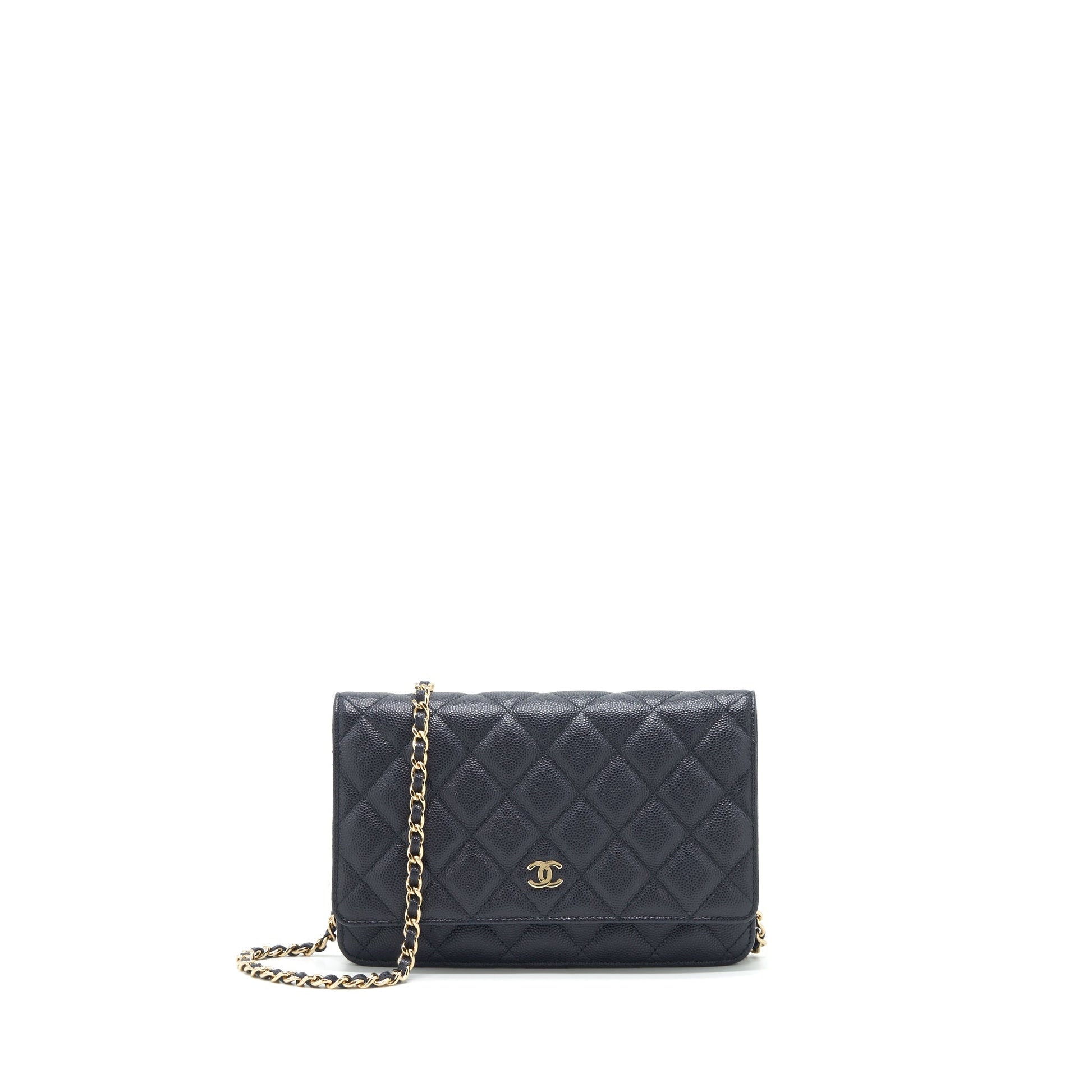 Chanel Classic On Caviar Navy LGHW Blue Wallet Case