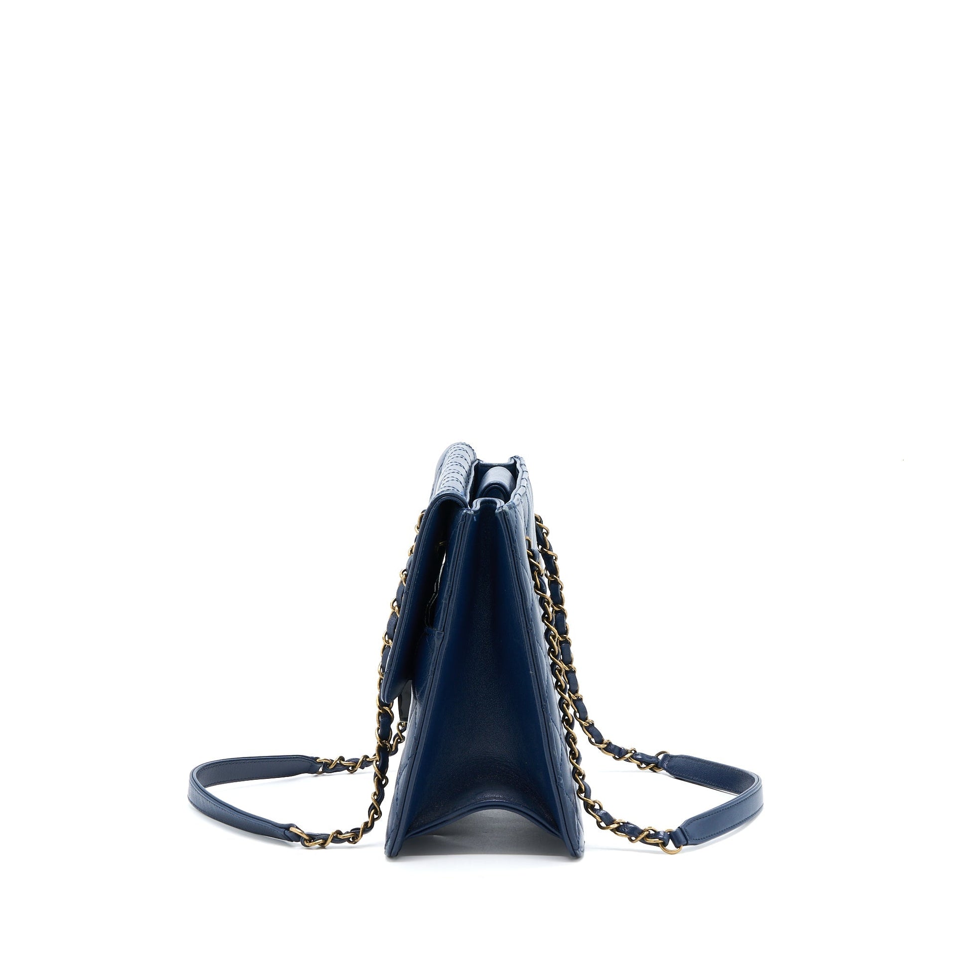 Chanel Quilted Goatskin Ruthenium GHW Blue Shoulder Bag