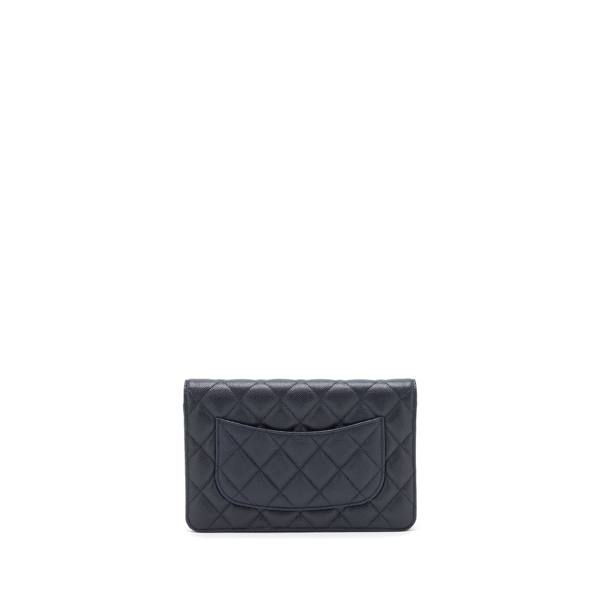 Chanel Classic On Caviar Navy LGHW Blue Wallet Case