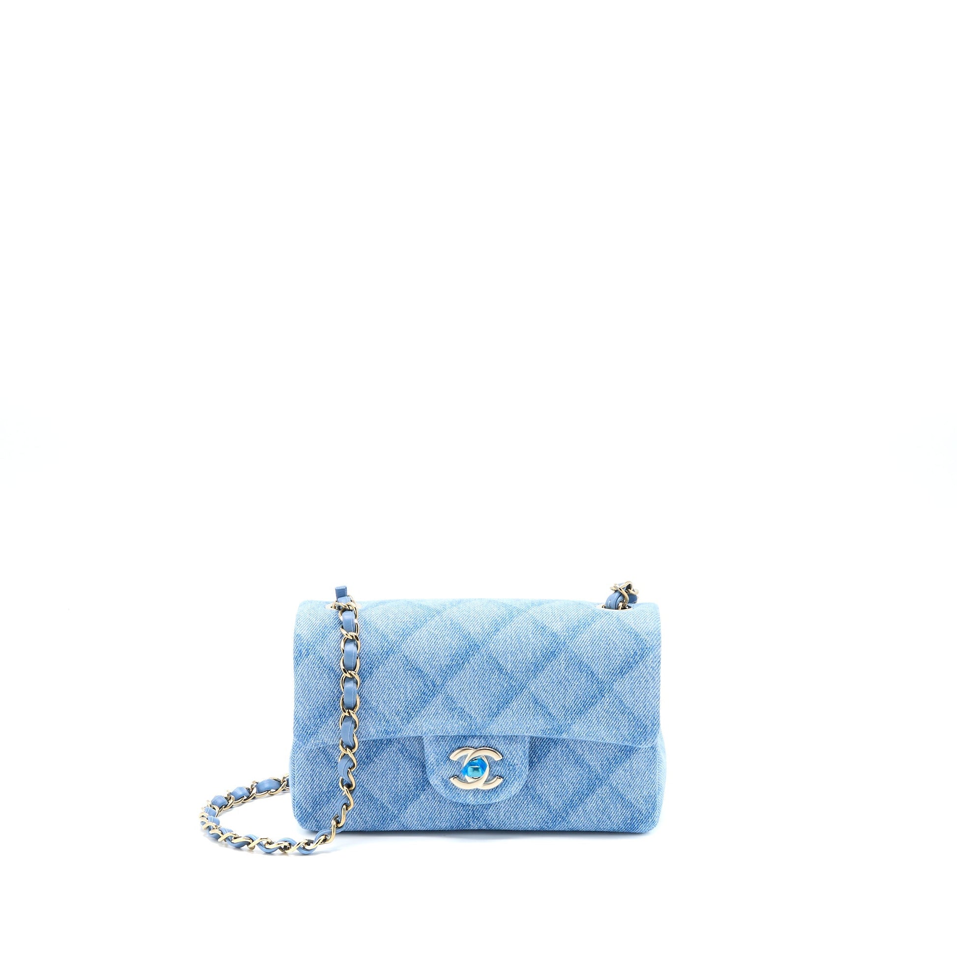 Chanel 22B Rectangular Denim Light LGHW Microchip Blue Mini Bag