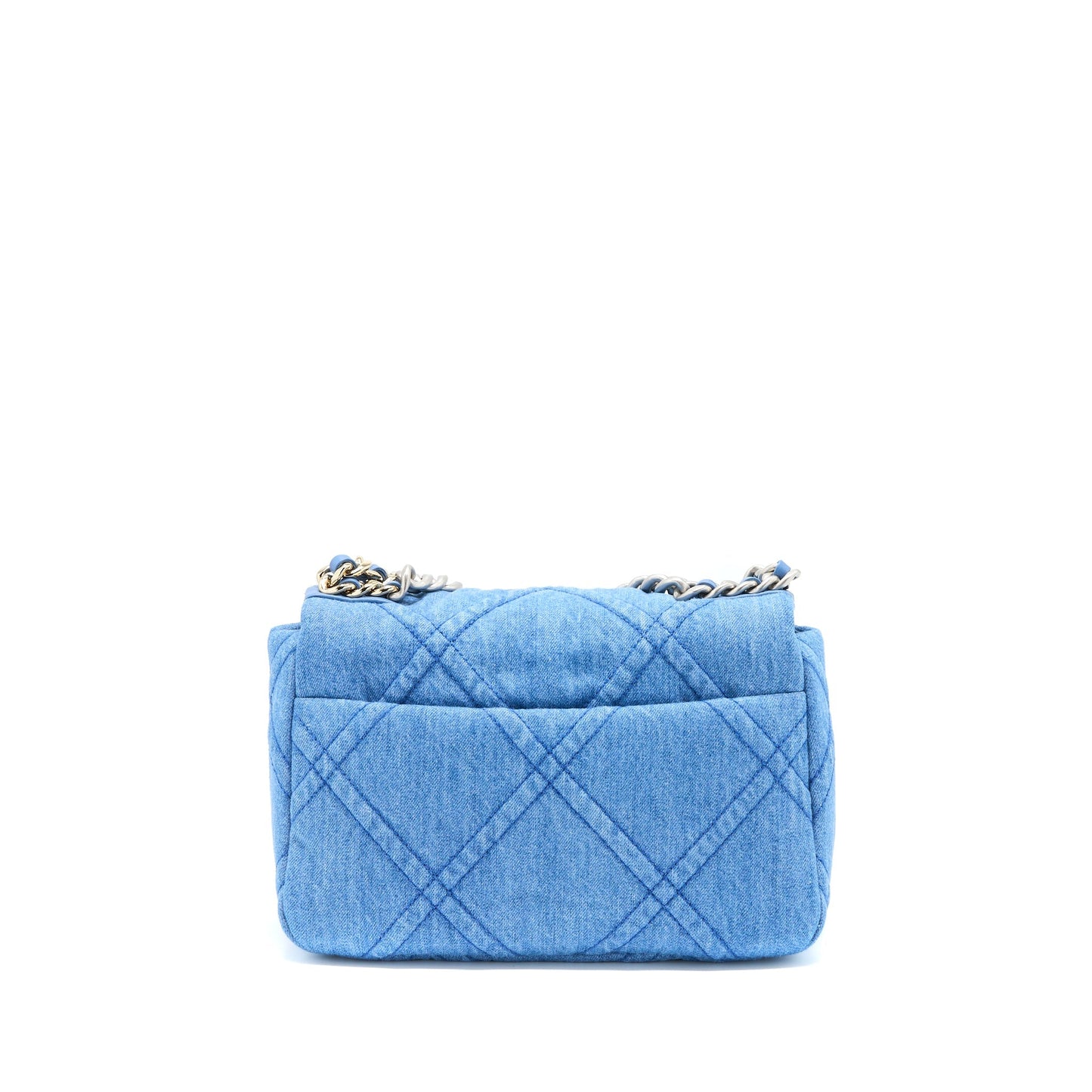 Chanel 22P 19 Denim Light Hardware Microchip Multicolour Blue Small Handbag