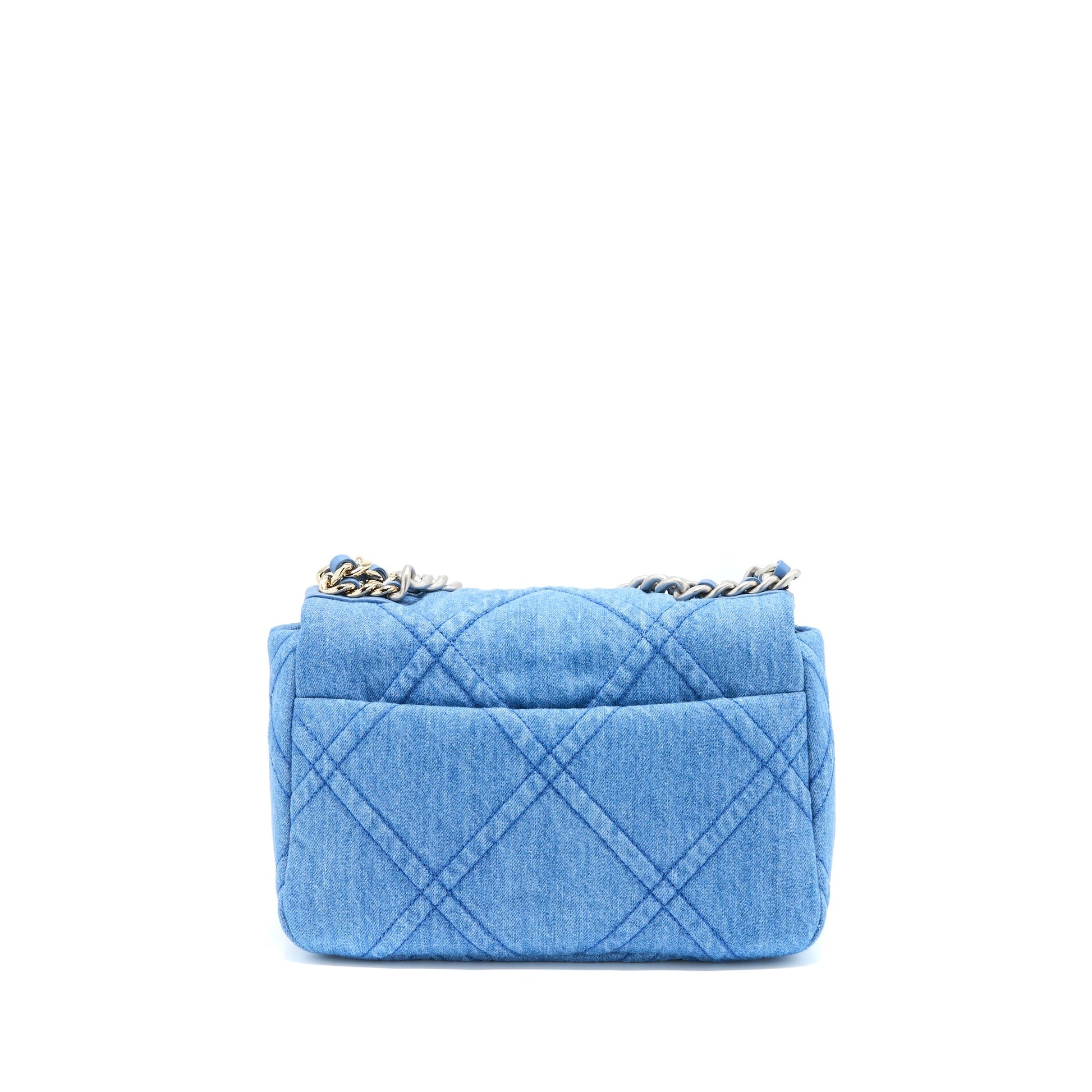 Chanel 22P 19 Denim Light Hardware Microchip Multicolour Blue Small Handbag